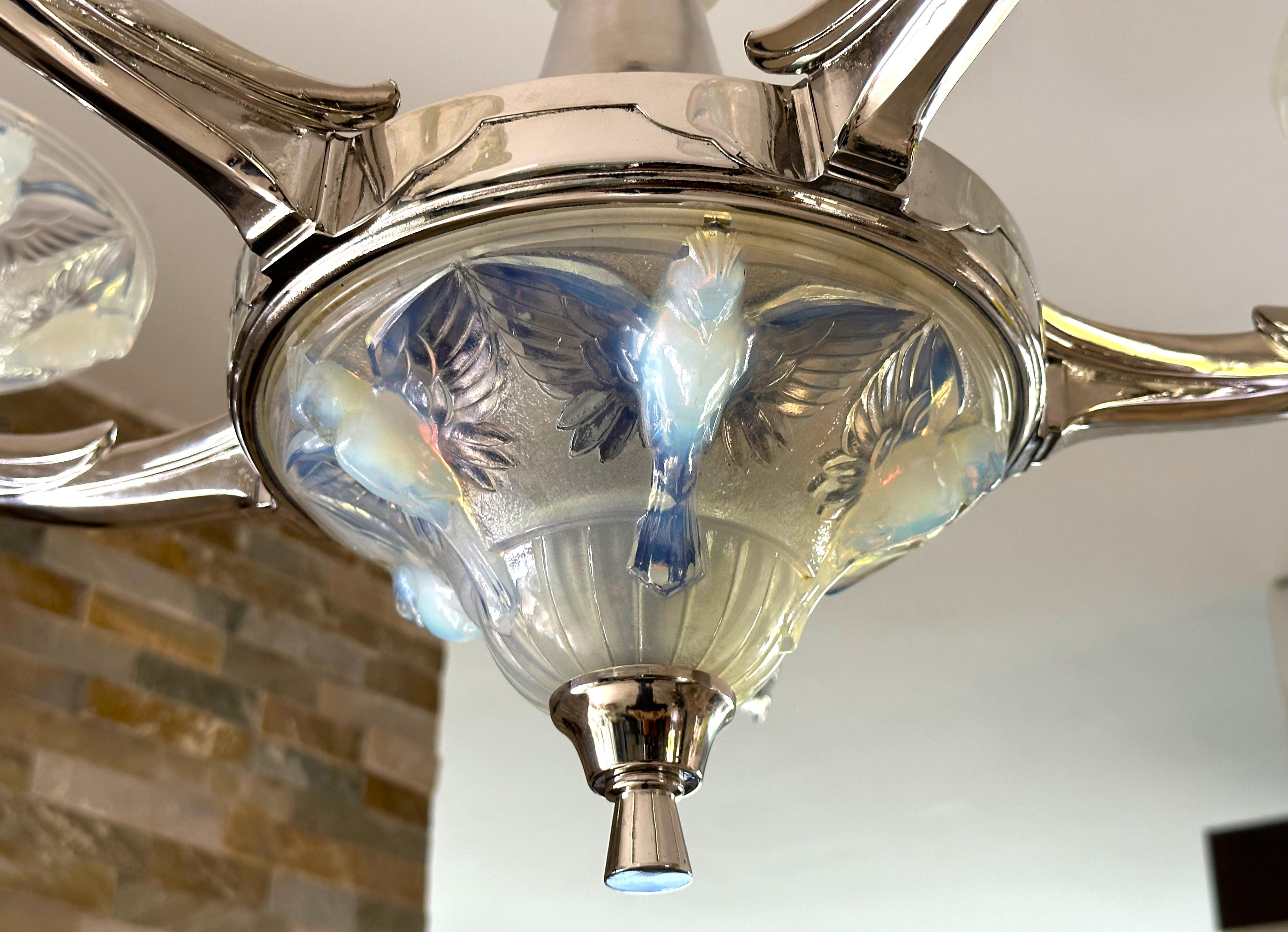 Art Deco Opalescent Chandelier by Boris Lacroix, France 1935 For Sale 10