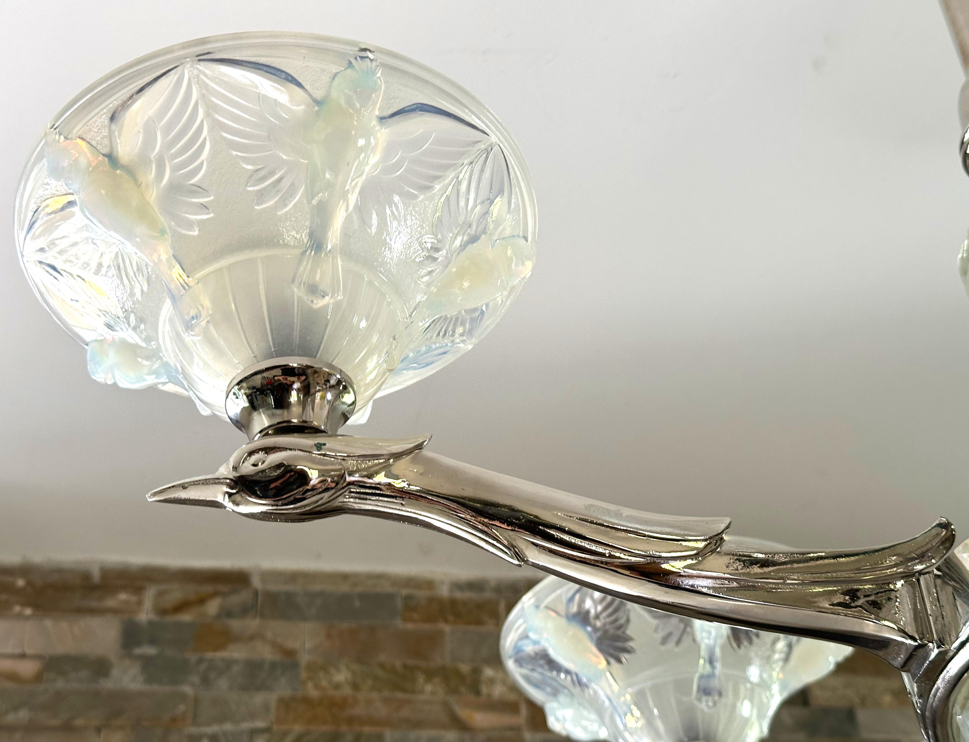 Art Deco Opalescent Chandelier by Boris Lacroix, France 1935 For Sale 11