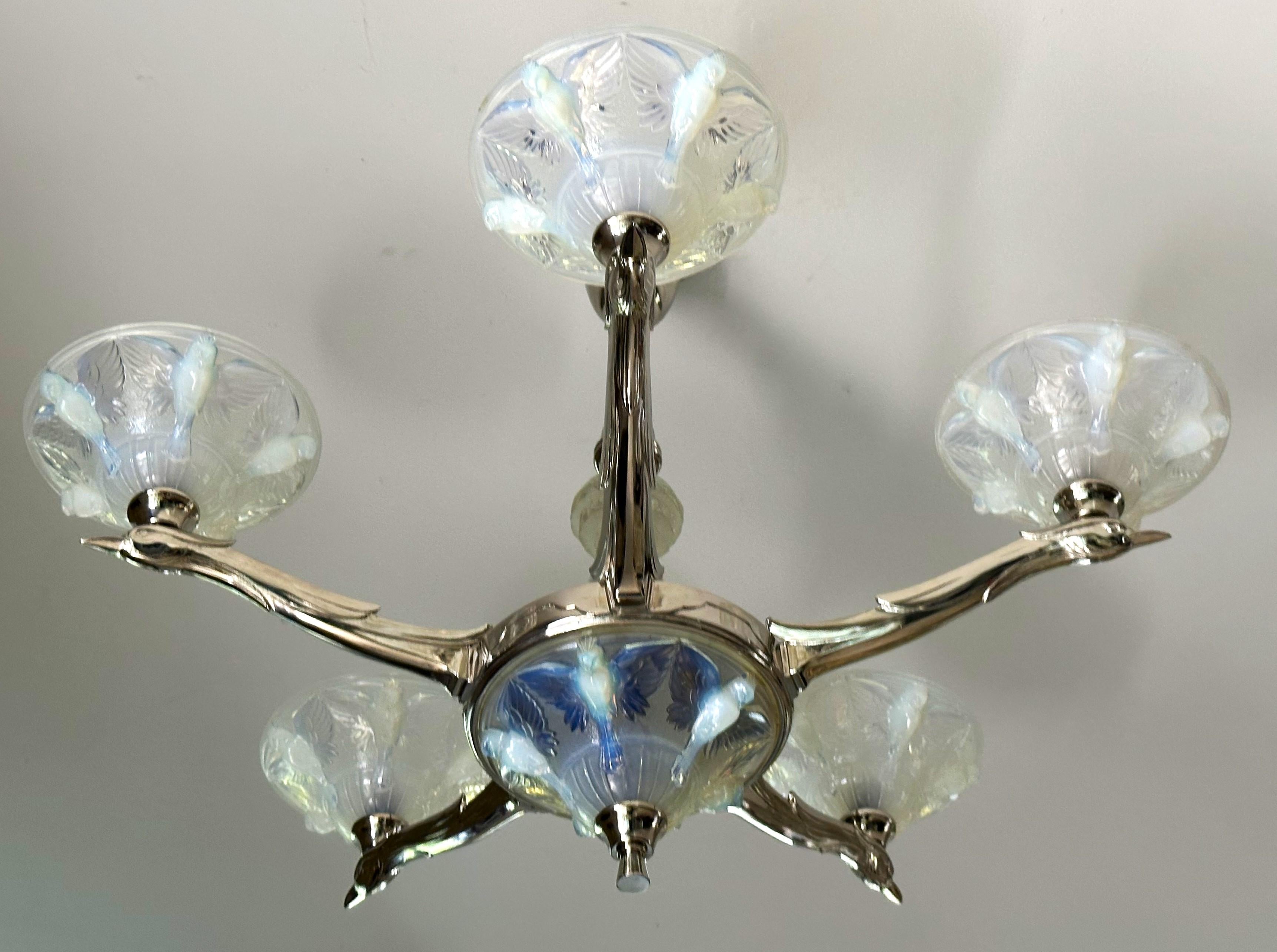 Art Deco Opalescent Chandelier by Boris Lacroix, France 1935 For Sale 14