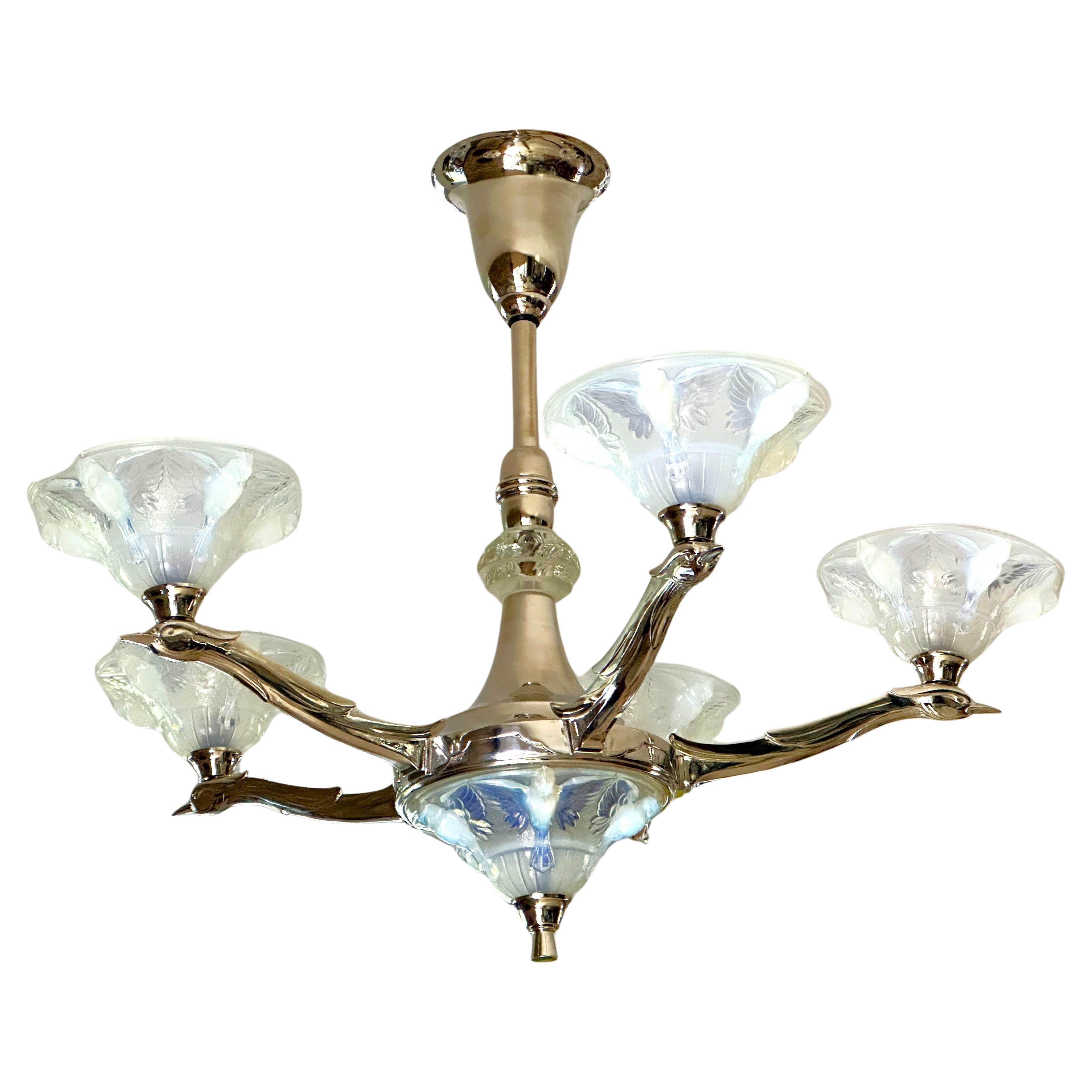Art Deco Opalescent Chandelier by Boris Lacroix, France 1935