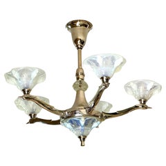 Art Deco Opalescent Chandelier by Boris Lacroix, France 1935