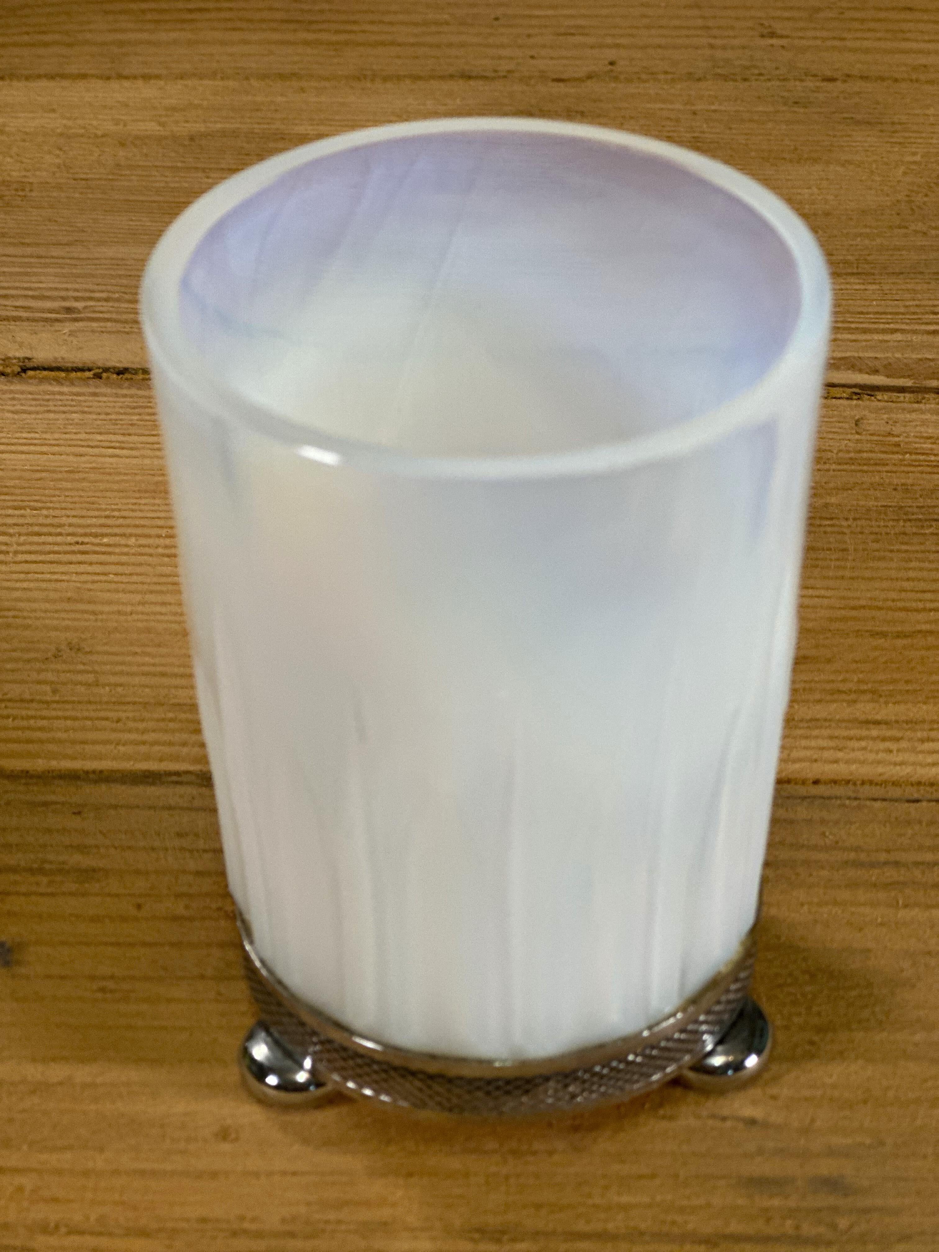 Art Deco Opalescent Glass and Silver Bowl, Vase style Lalique, Sabino. France For Sale 2