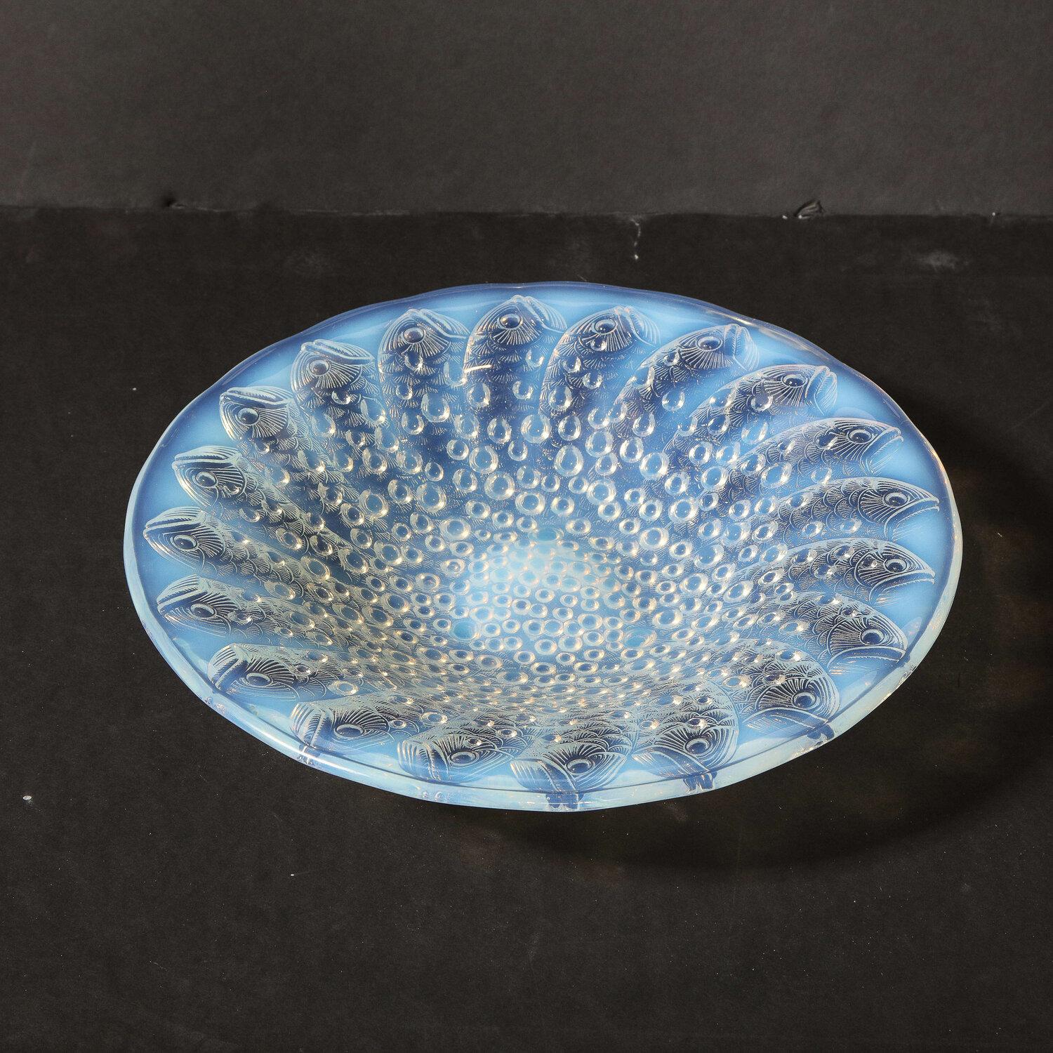 Art Deco Opalescent Glass Center Bowl with Repeating Fish Motif by Lalique For Sale 8