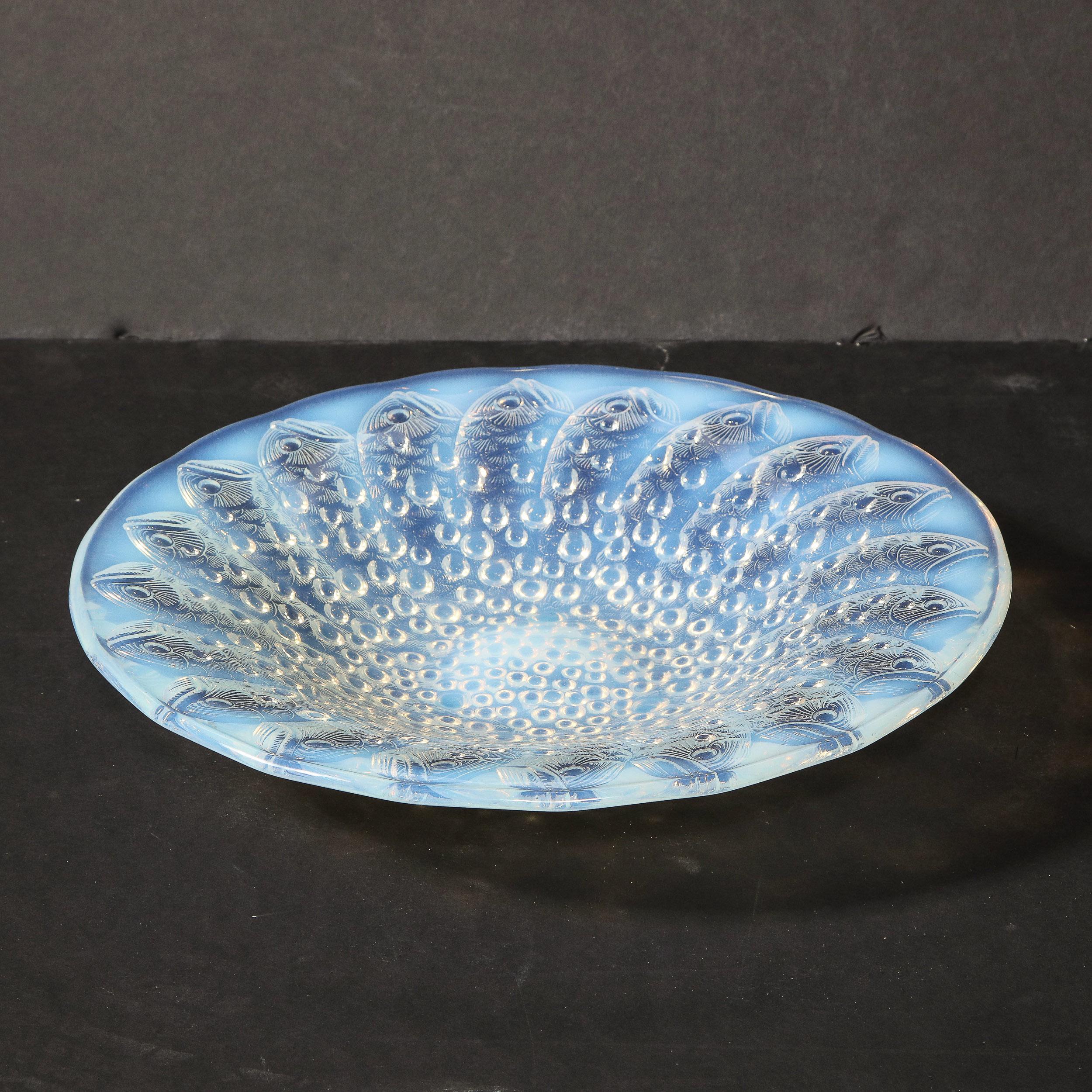 Art Deco Opalescent Glass Center Bowl with Repeating Fish Motif by Lalique 9