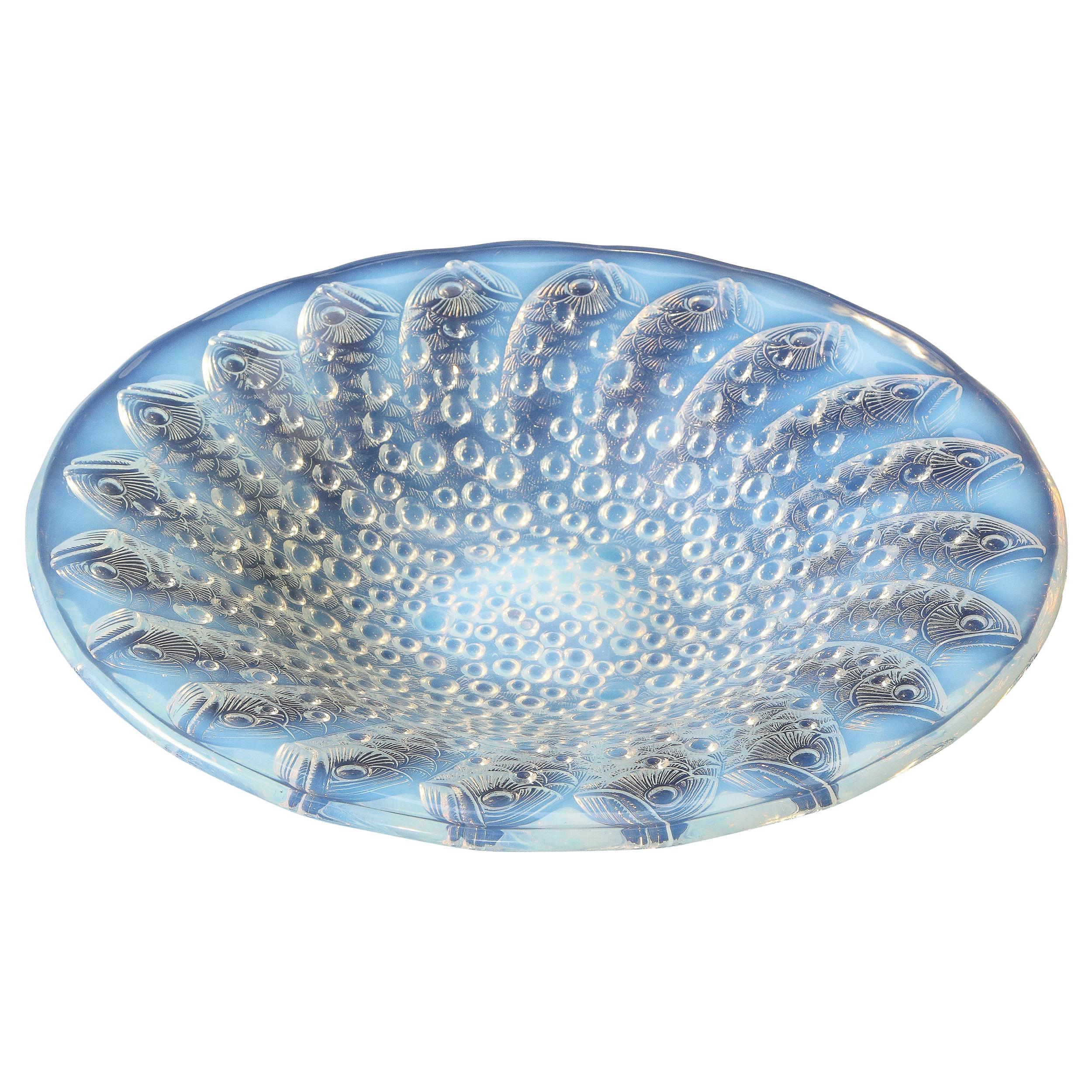 Art Deco Opalescent Glass Center Bowl with Repeating Fish Motif by Lalique