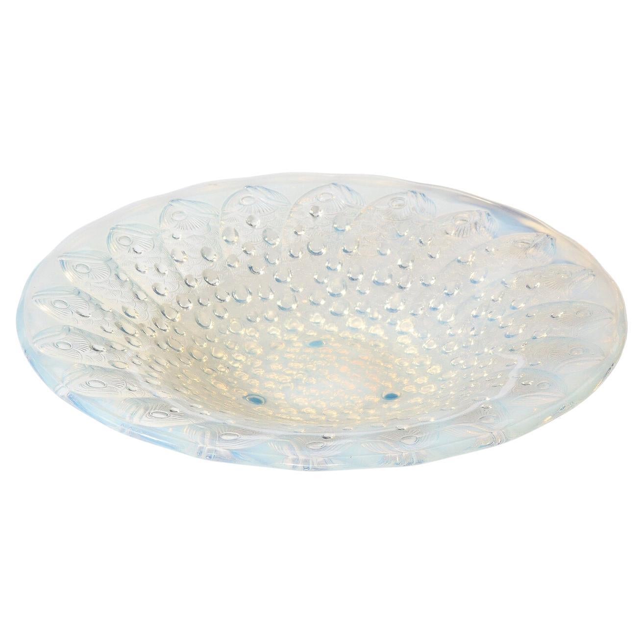 Art Deco Opalescent Glass Center Bowl with Repeating Fish Motif by Lalique For Sale