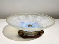 Art Deco Opalescent Glass Centerpiece Bowl with Sunflower Motif, Lalique Style