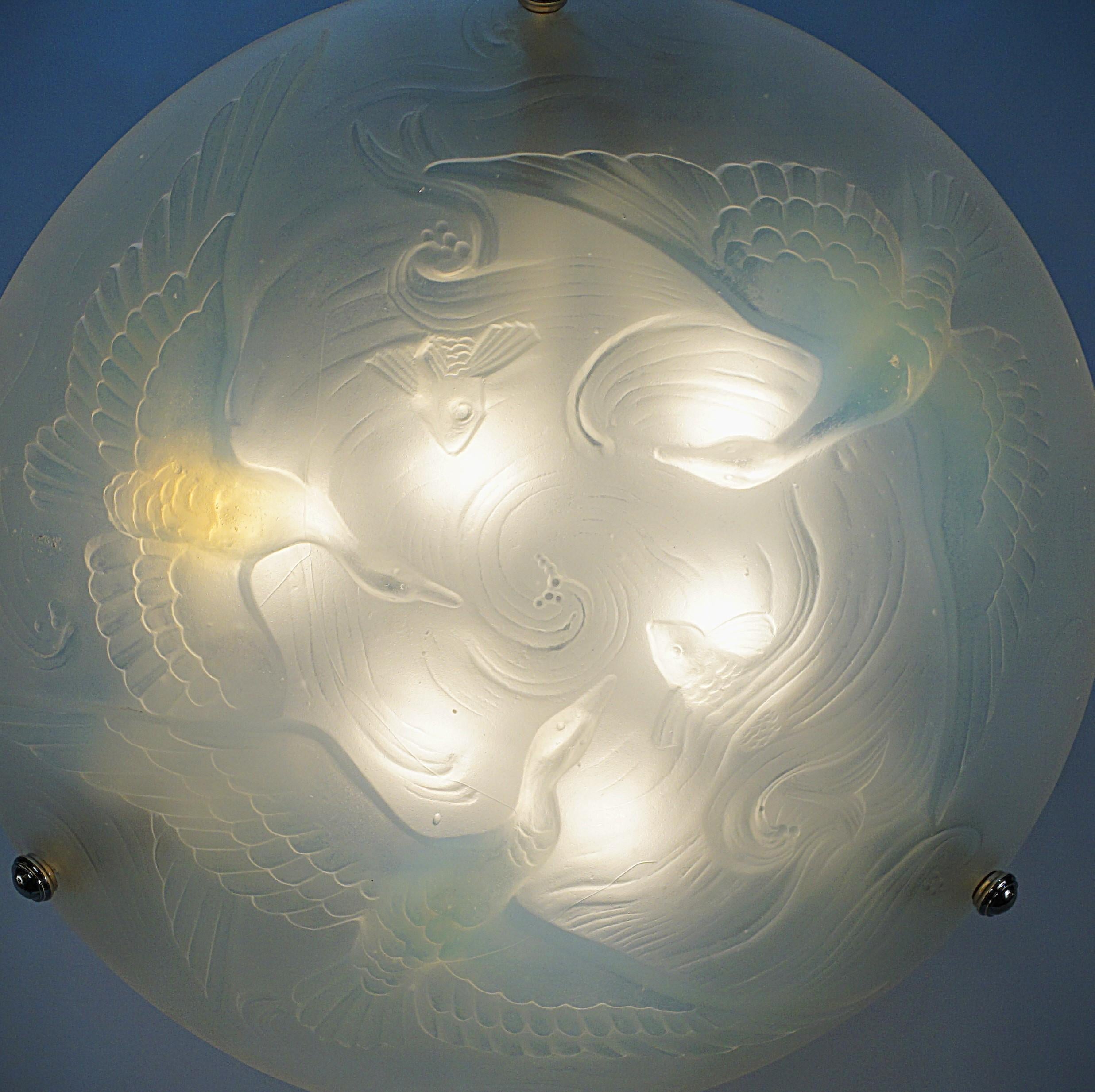 Opalisierender Art-déco-Kronleuchter aus Glas, Kingfisher-Vogel, Art déco, #4 (Frühes 20. Jahrhundert) im Angebot