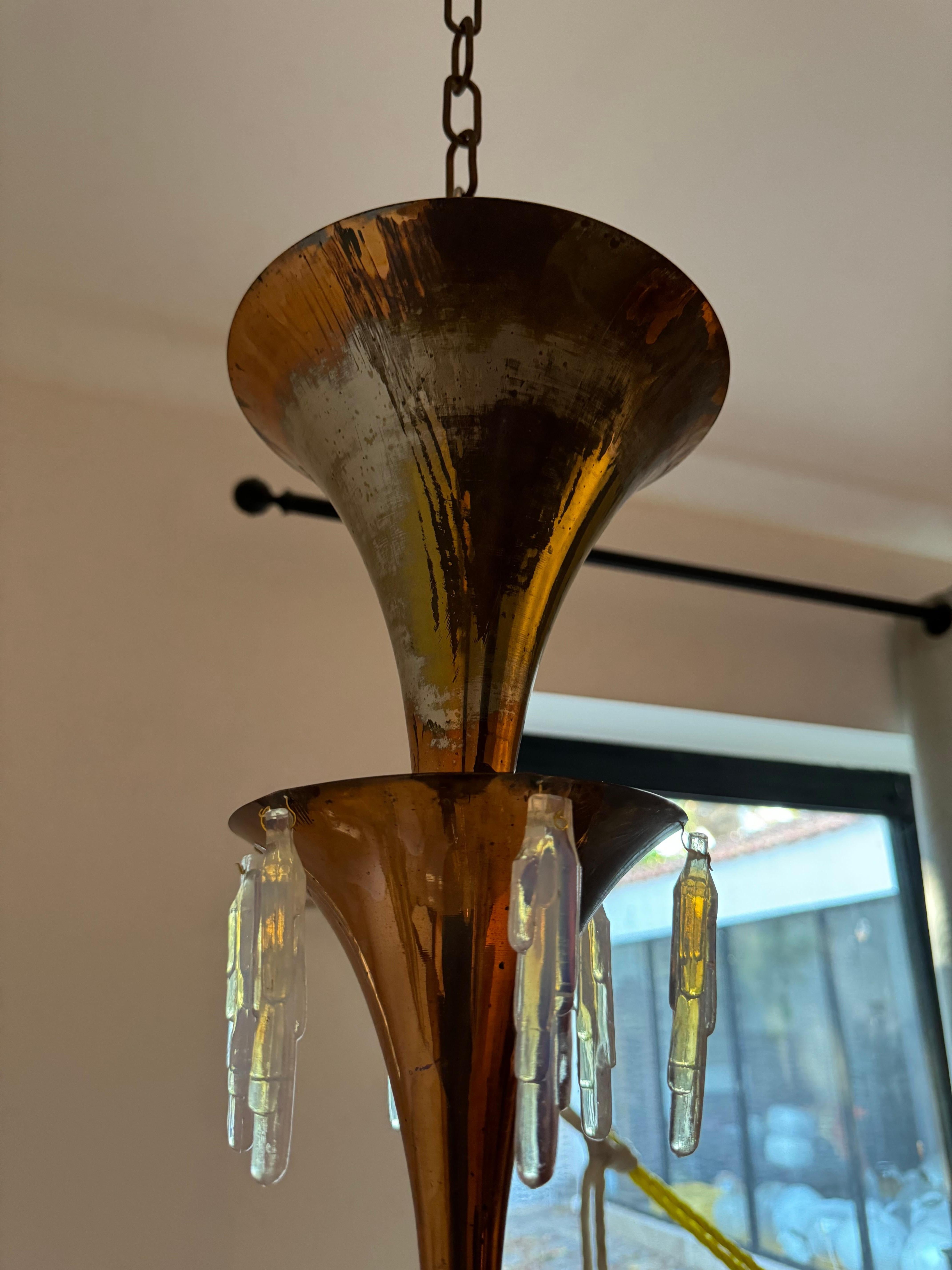 Art Deco Opalescent Glass Pendant Light, France circa 1940 In Good Condition For Sale In Merida, Yucatan