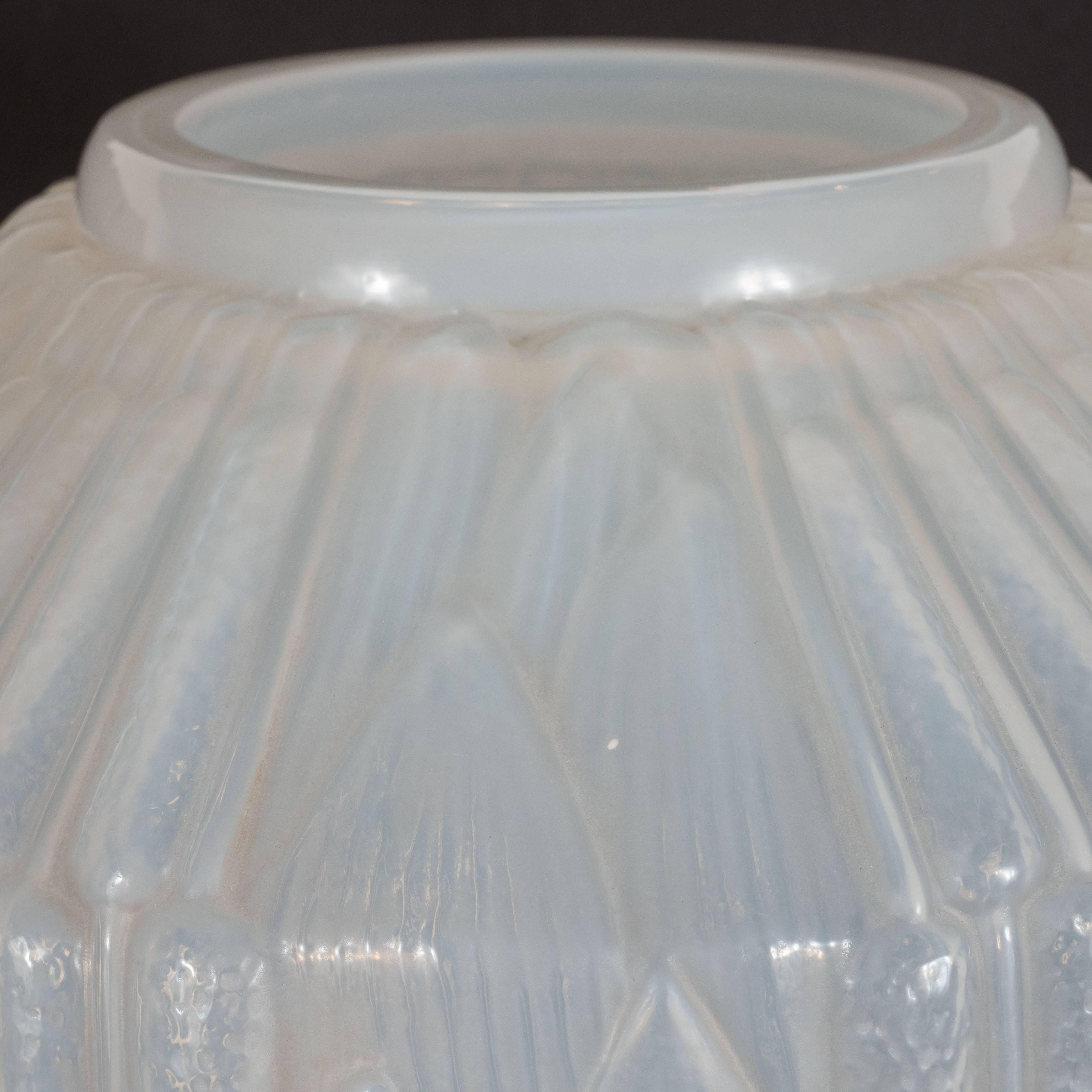 Mid-20th Century Art Deco Opalescent Handblown Vase with Geometric Patterns by Andre Hunebelle