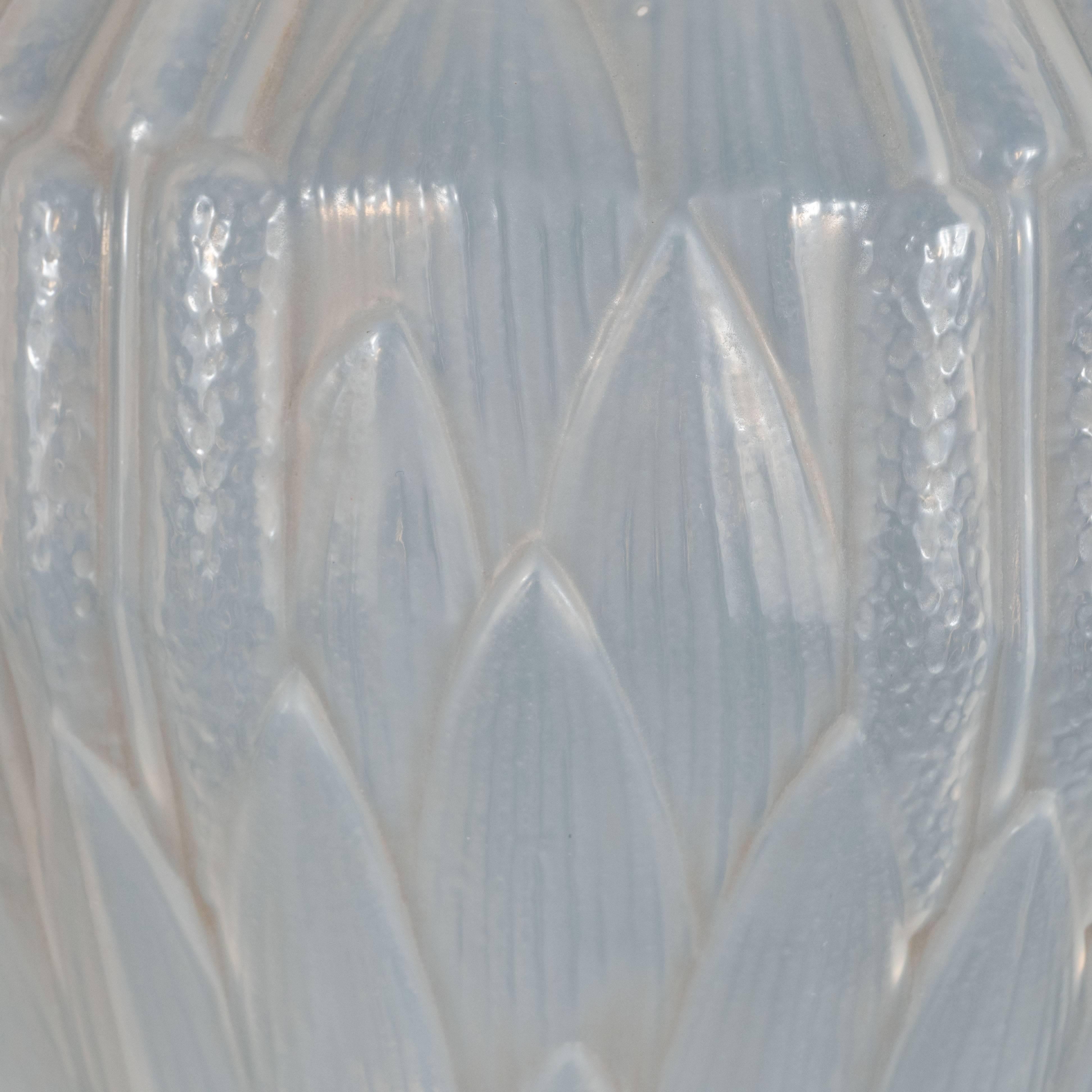 Art Glass Art Deco Opalescent Handblown Vase with Geometric Patterns by Andre Hunebelle