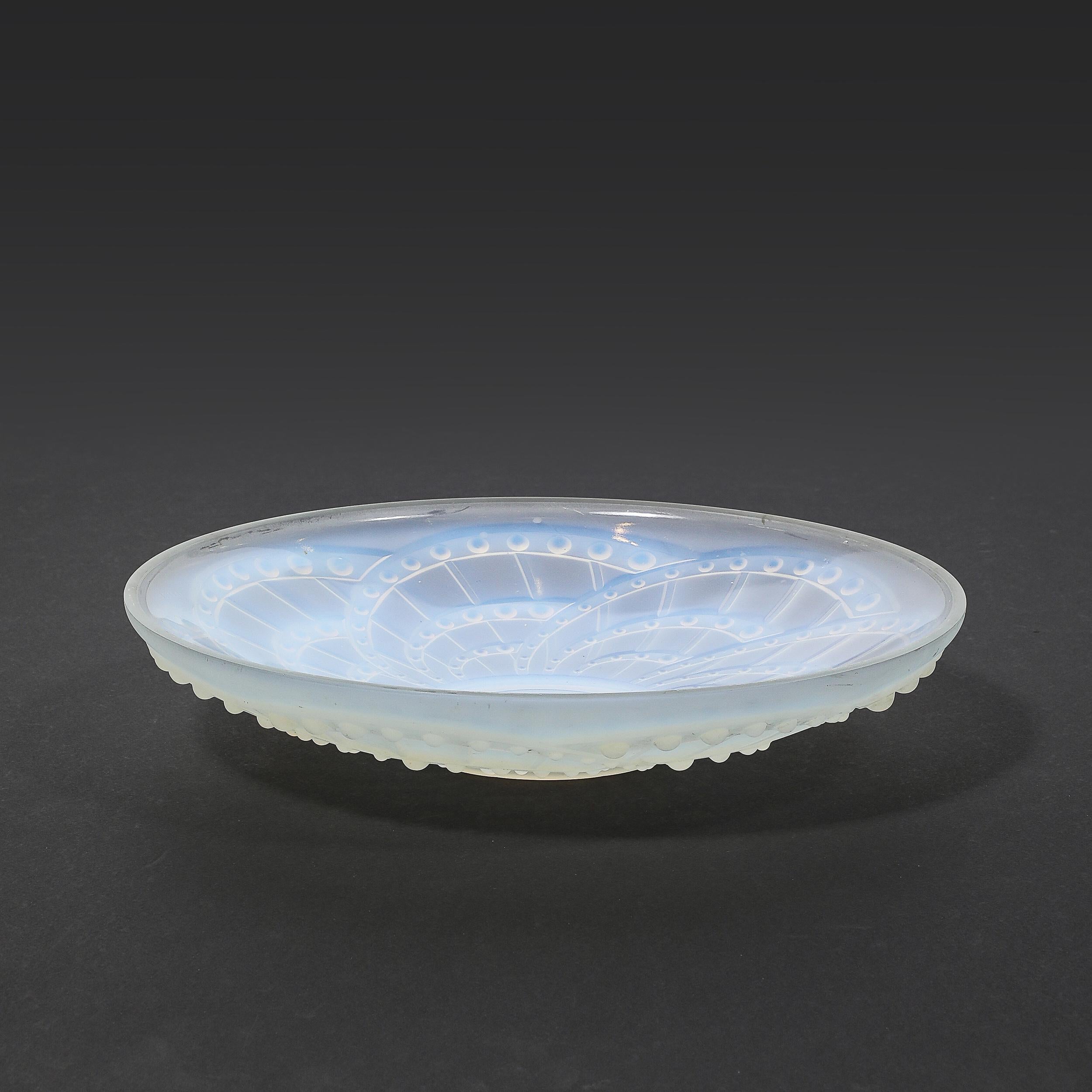 Art Deco Opalescent Molded and Frosted Glass Centerpiece Bowl Signed J. Landier For Sale 8