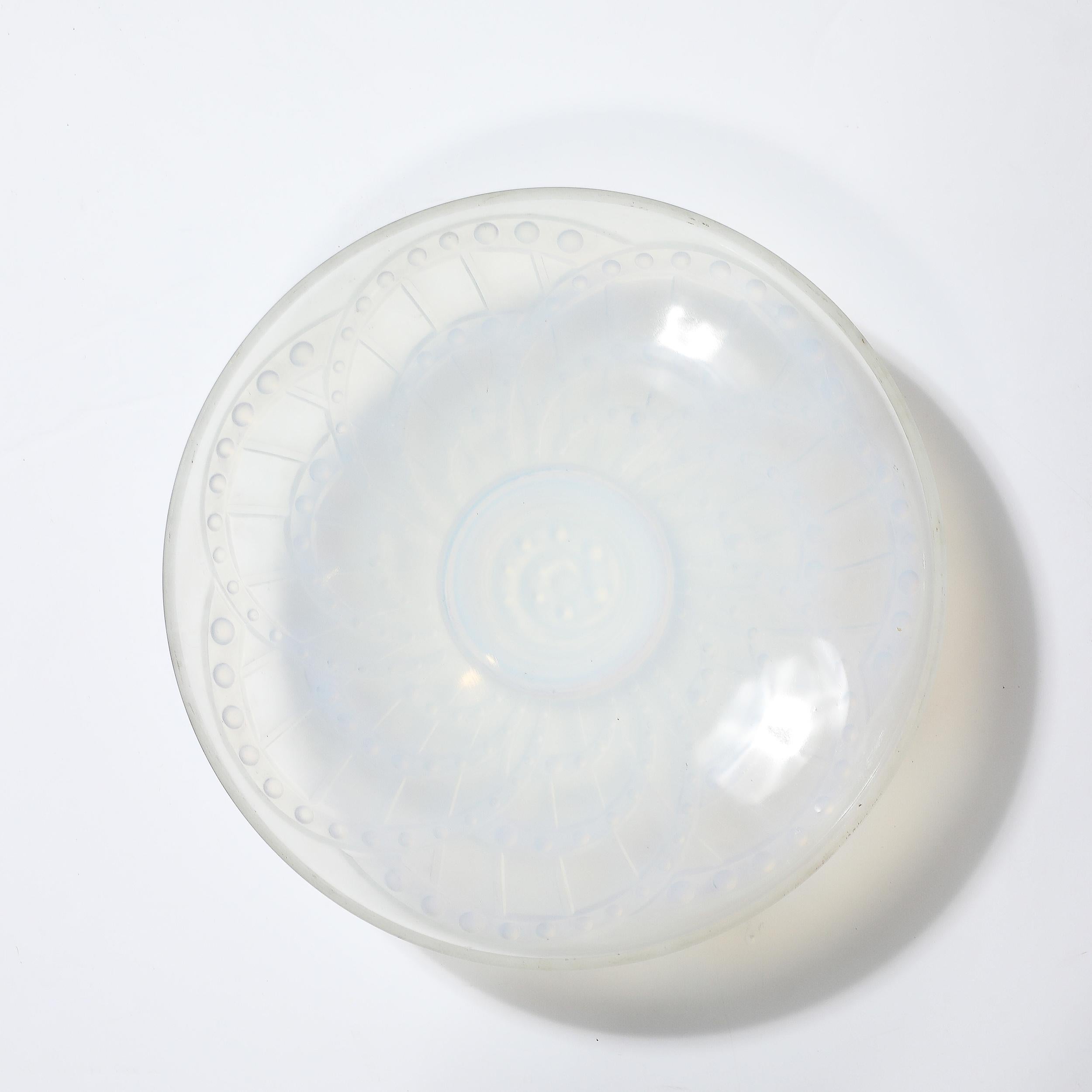 Art Deco Opalescent Molded and Frosted Glass Centerpiece Bowl Signed J. Landier In Excellent Condition For Sale In New York, NY