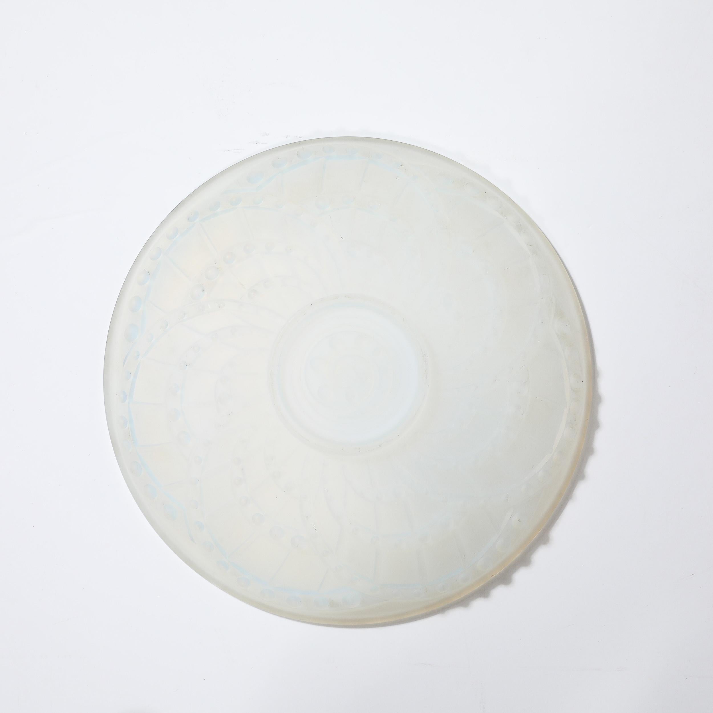Mid-20th Century Art Deco Opalescent Molded and Frosted Glass Centerpiece Bowl Signed J. Landier For Sale