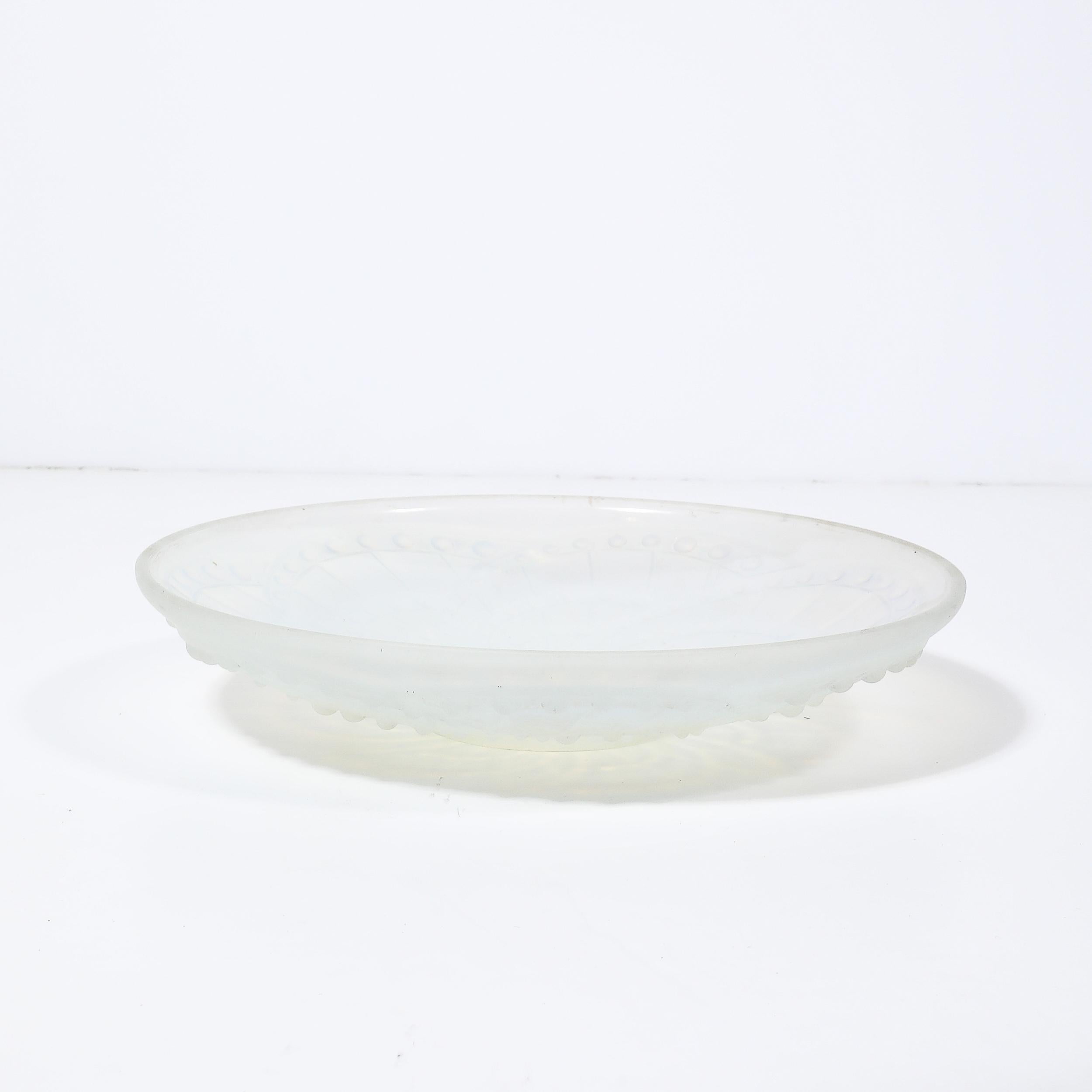 Art Deco Opalescent Molded and Frosted Glass Centerpiece Bowl Signed J. Landier For Sale 1