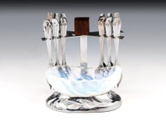 Art Deco Opalescent Oyster Bowl and Spoon Set