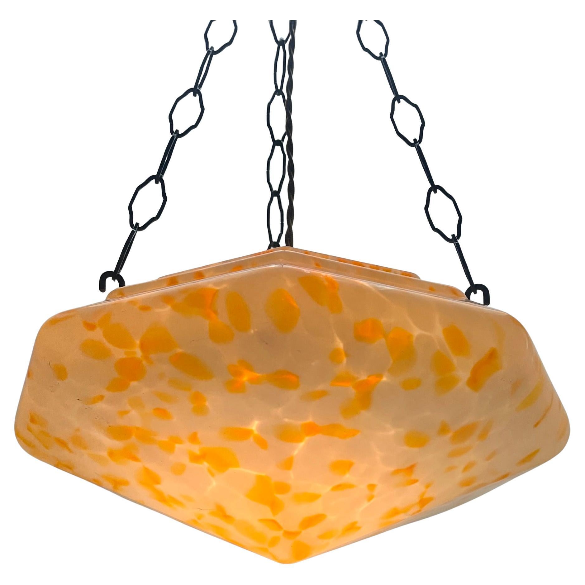 Lampada da soffitto opalina Art Deco, Scailmont Belgio, paralume in vetro collord, anni '30 in vendita 3