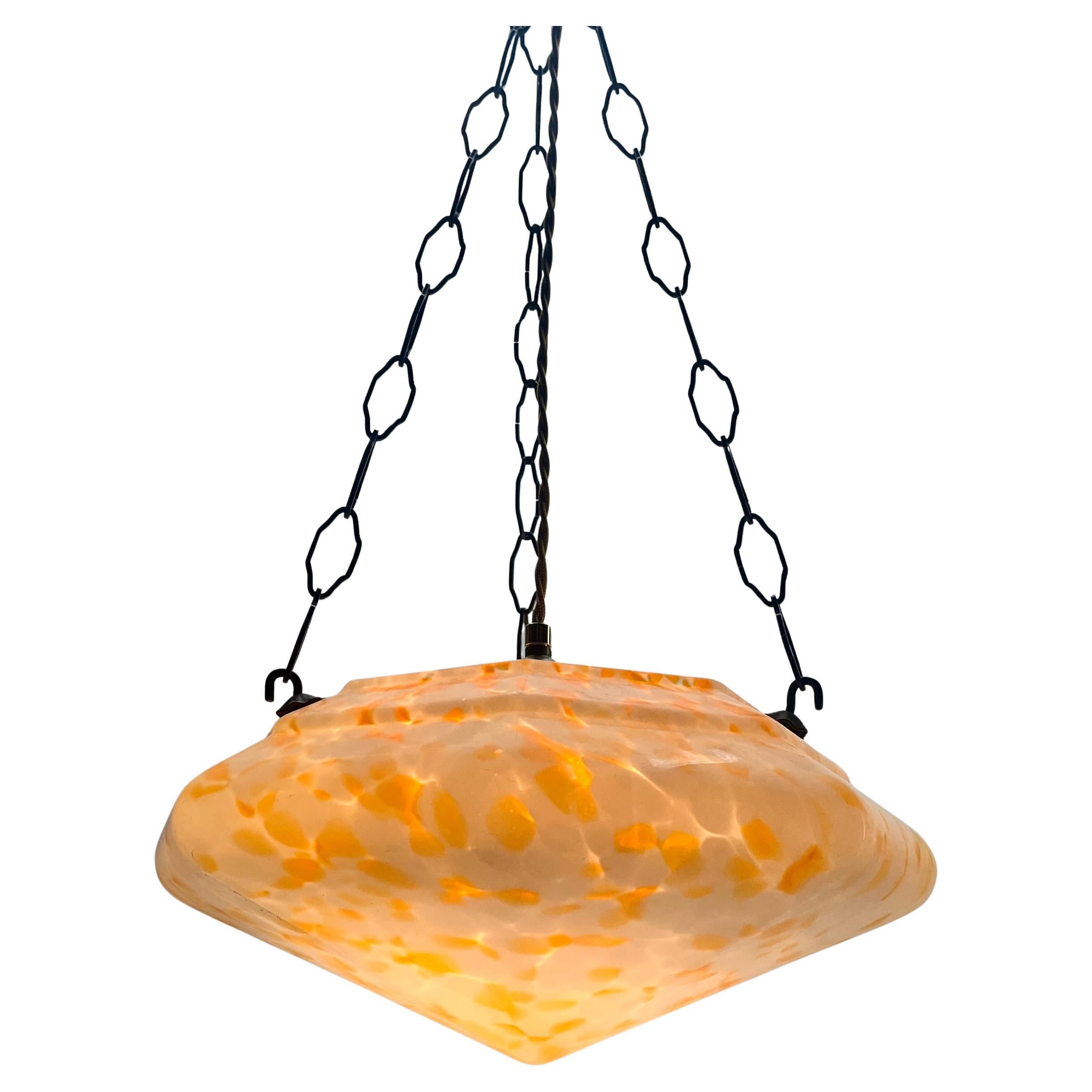 Lampada da soffitto opalina Art Deco, Scailmont Belgio, paralume in vetro collord, anni '30 in vendita 6