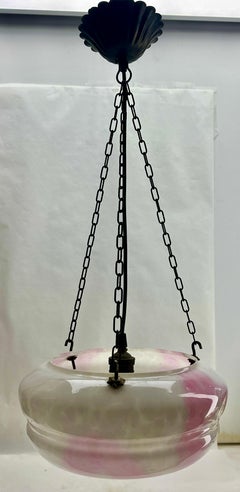 Art Deco Opaline Ceiling Lamp, Scailmont Belgium collord Glass Shade, 1930s