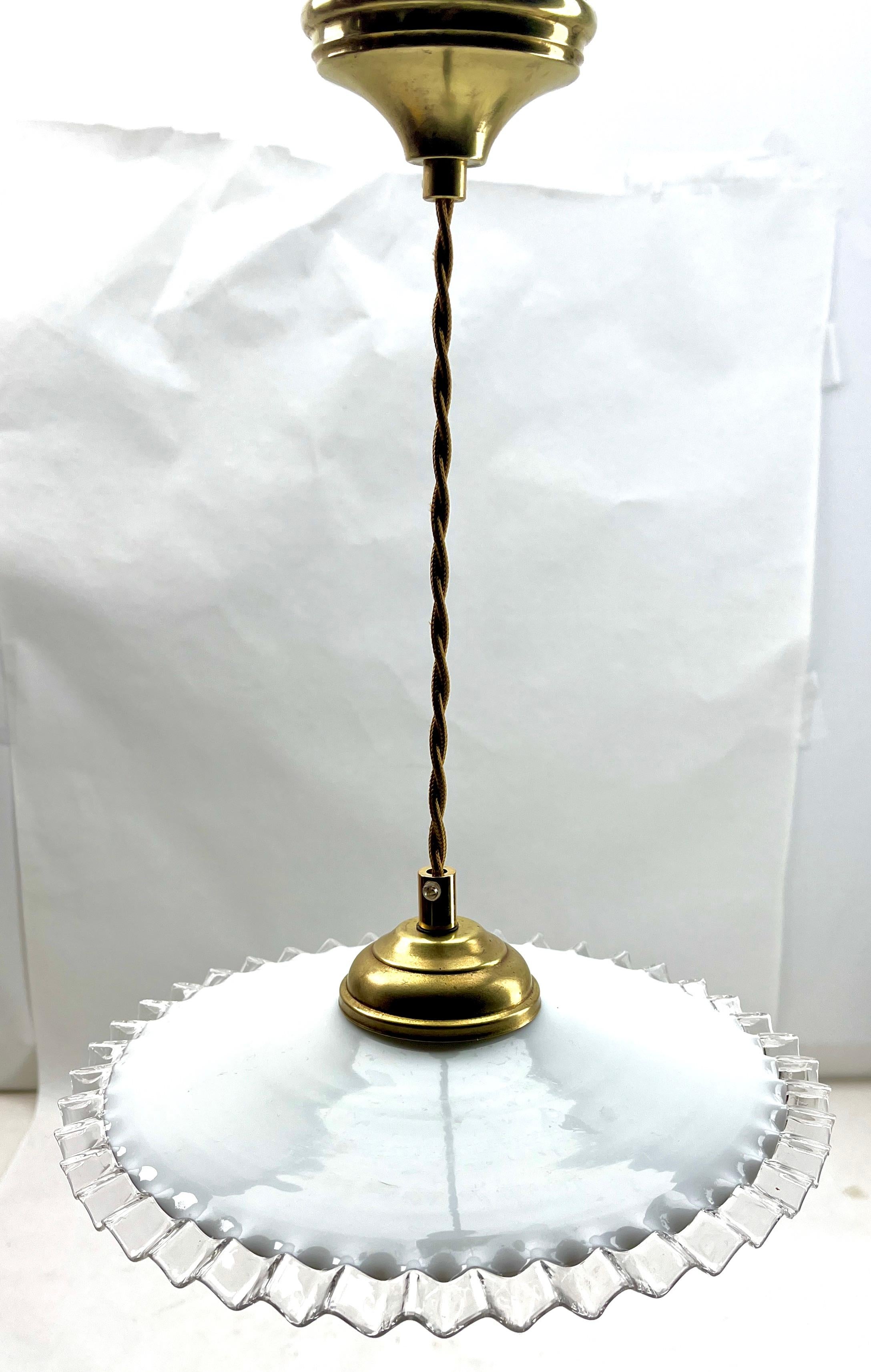 Art Deco Opaline Ceiling Lamp, Scailmont Belgium Glass Shade, 1930s For Sale 3