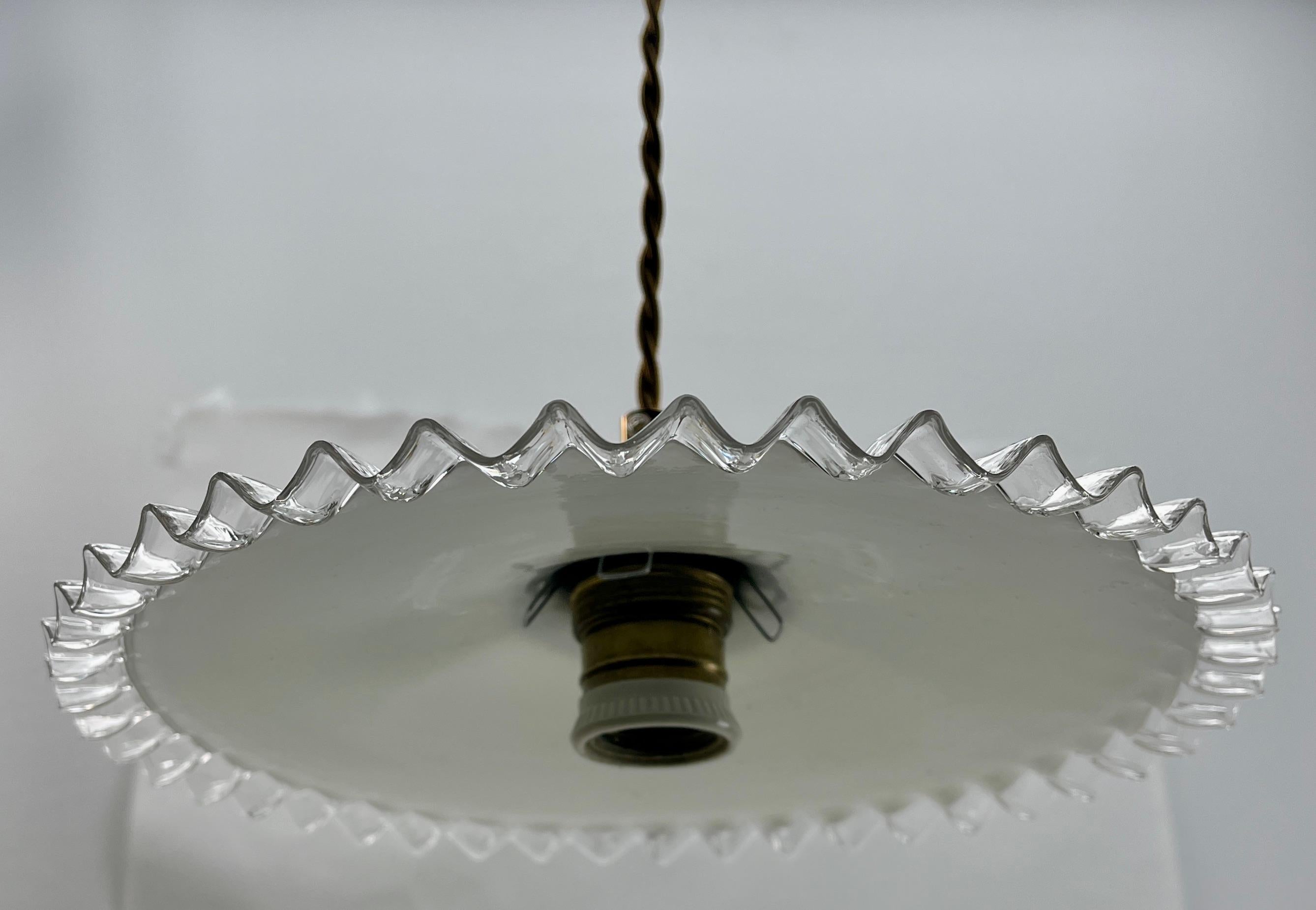 Art Deco Opaline Ceiling Lamp, Scailmont Belgium Glass Shade, 1930s For Sale 4