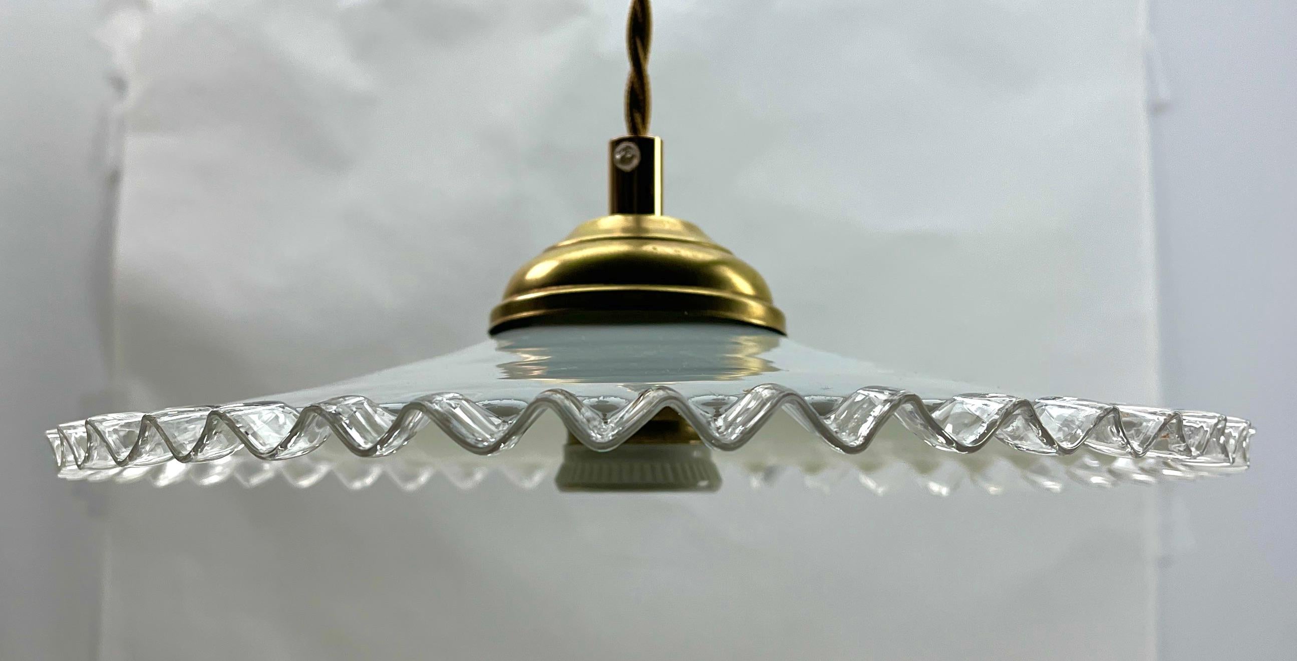 Belgian Art Deco Opaline Ceiling Lamp, Scailmont Belgium Glass Shade, 1930s For Sale