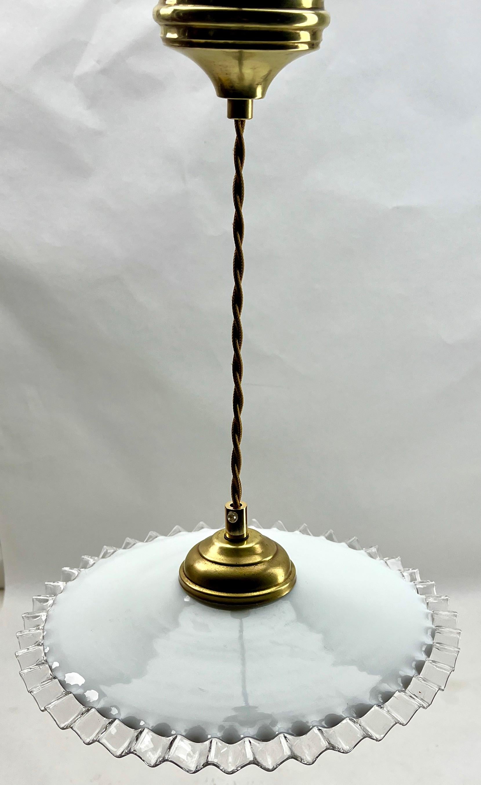 Art Deco Opaline Ceiling Lamp, Scailmont Belgium Glass Shade, 1930s For Sale 1