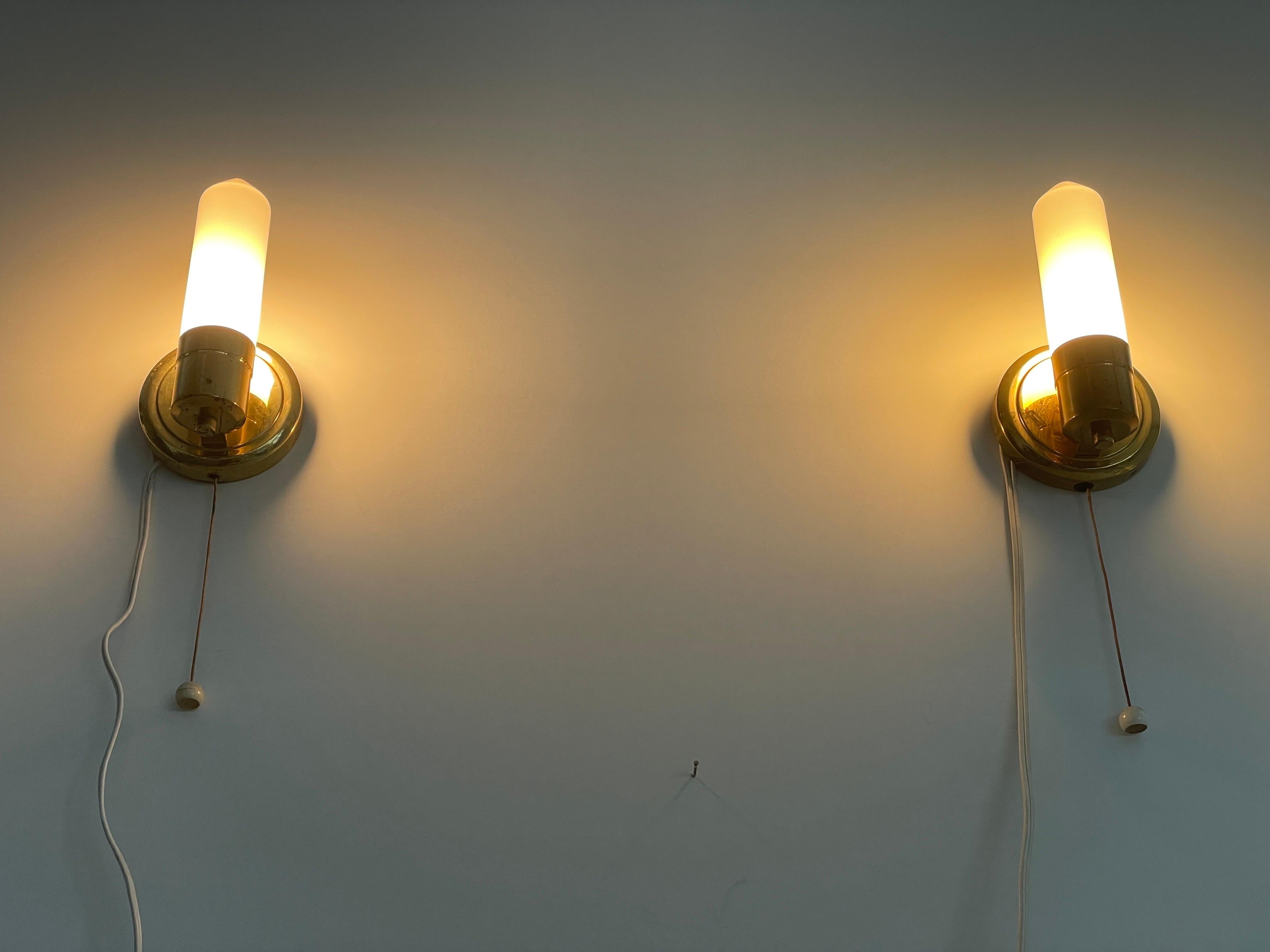 Art Deco Opaline Glass and Brass Sconces, 1940s, Germany For Sale 6