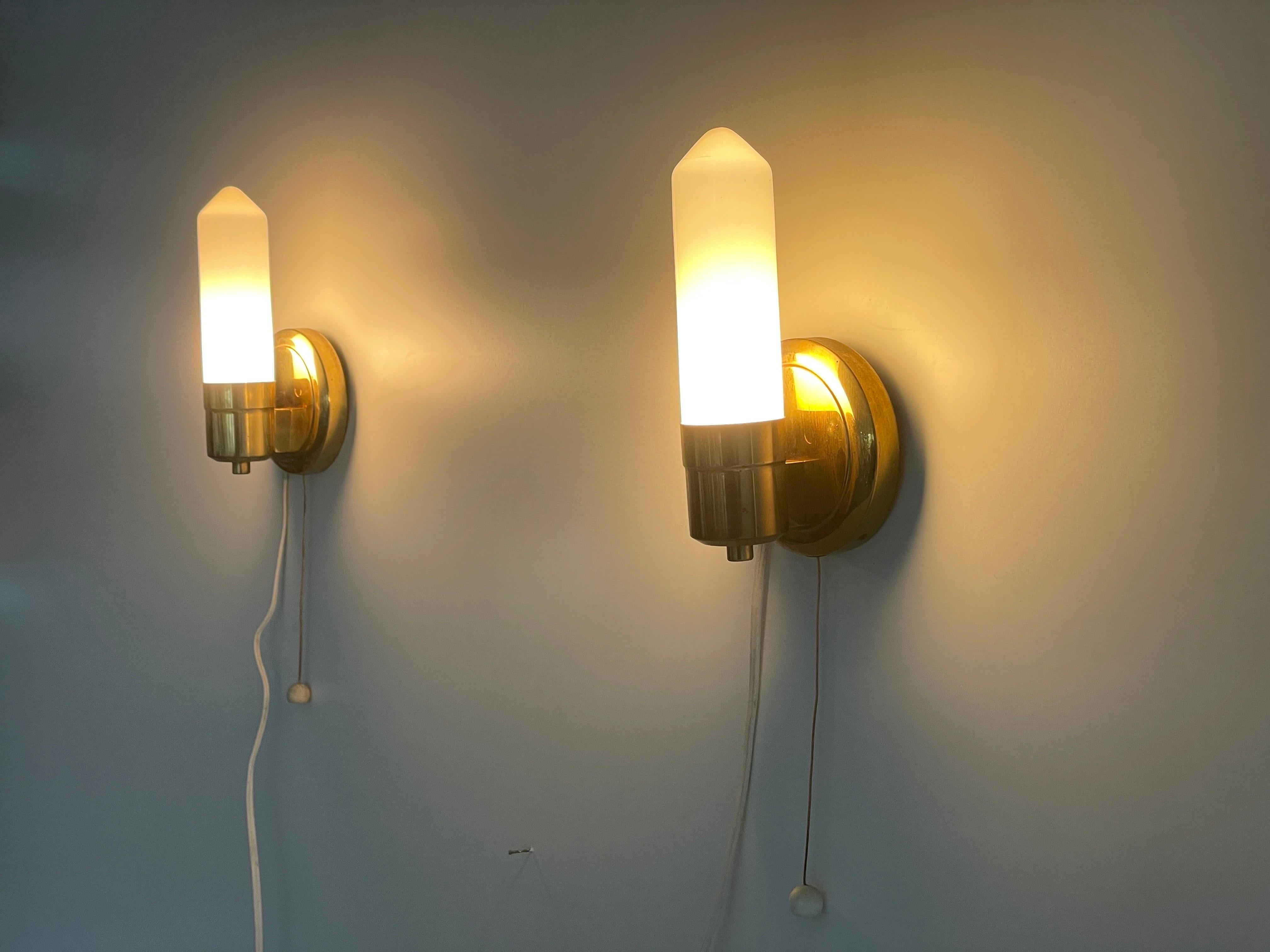 Art Deco Opaline Glass and Brass Sconces, 1940s, Germany For Sale 7