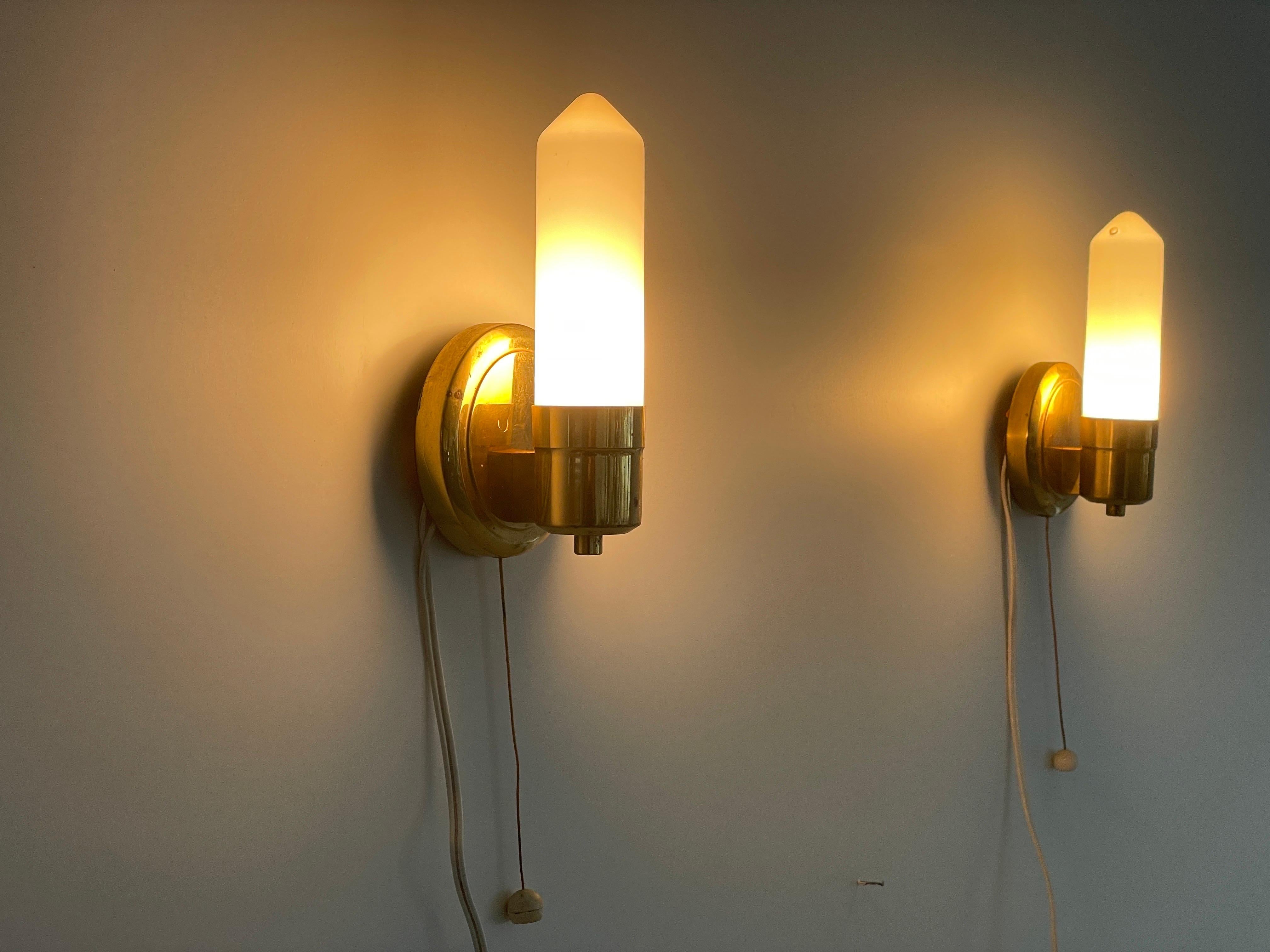 Art Deco Opaline Glass and Brass Sconces, 1940s, Germany For Sale 8