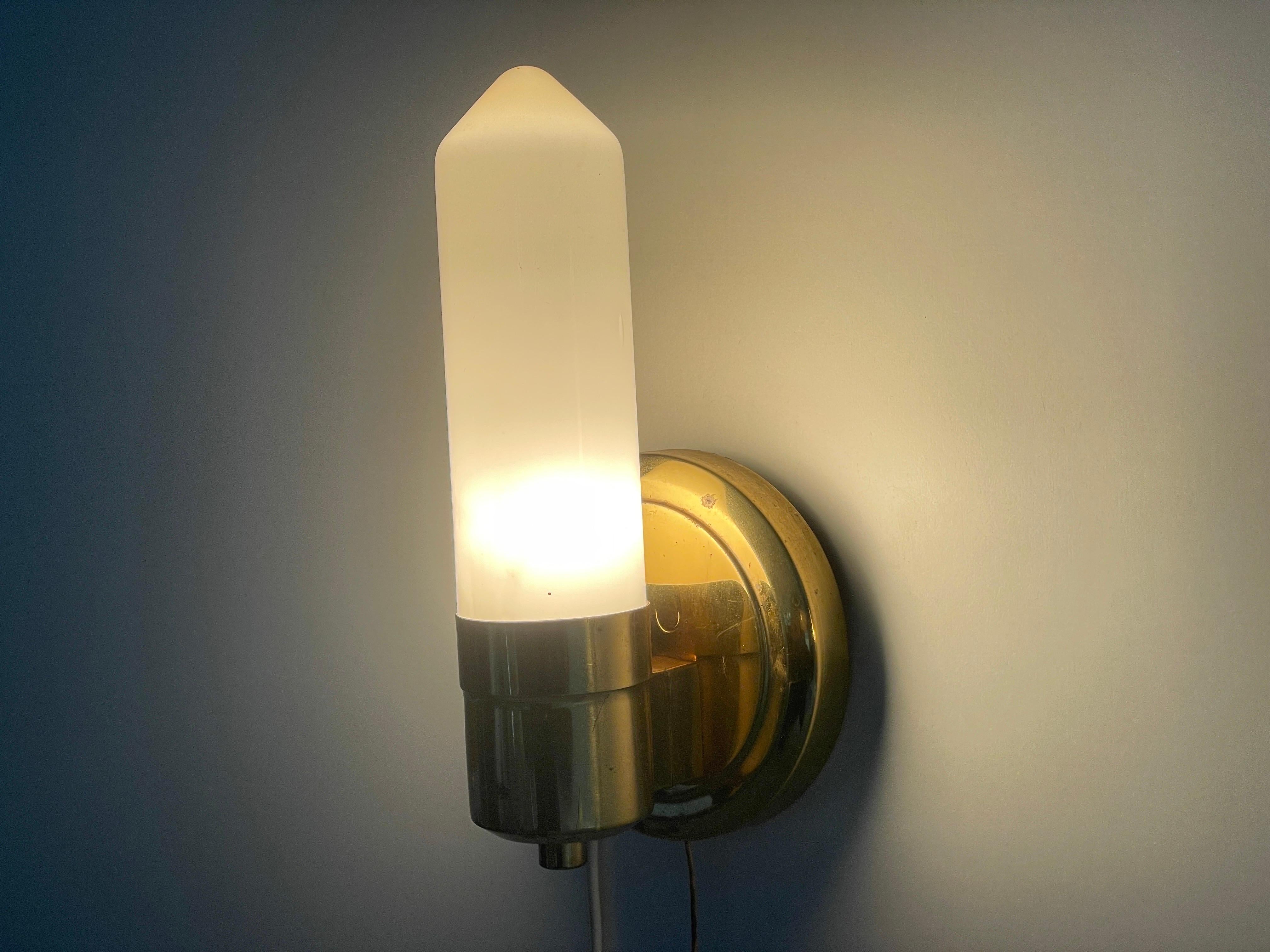 Art Deco Opaline Glass and Brass Sconces, 1940s, Germany For Sale 9
