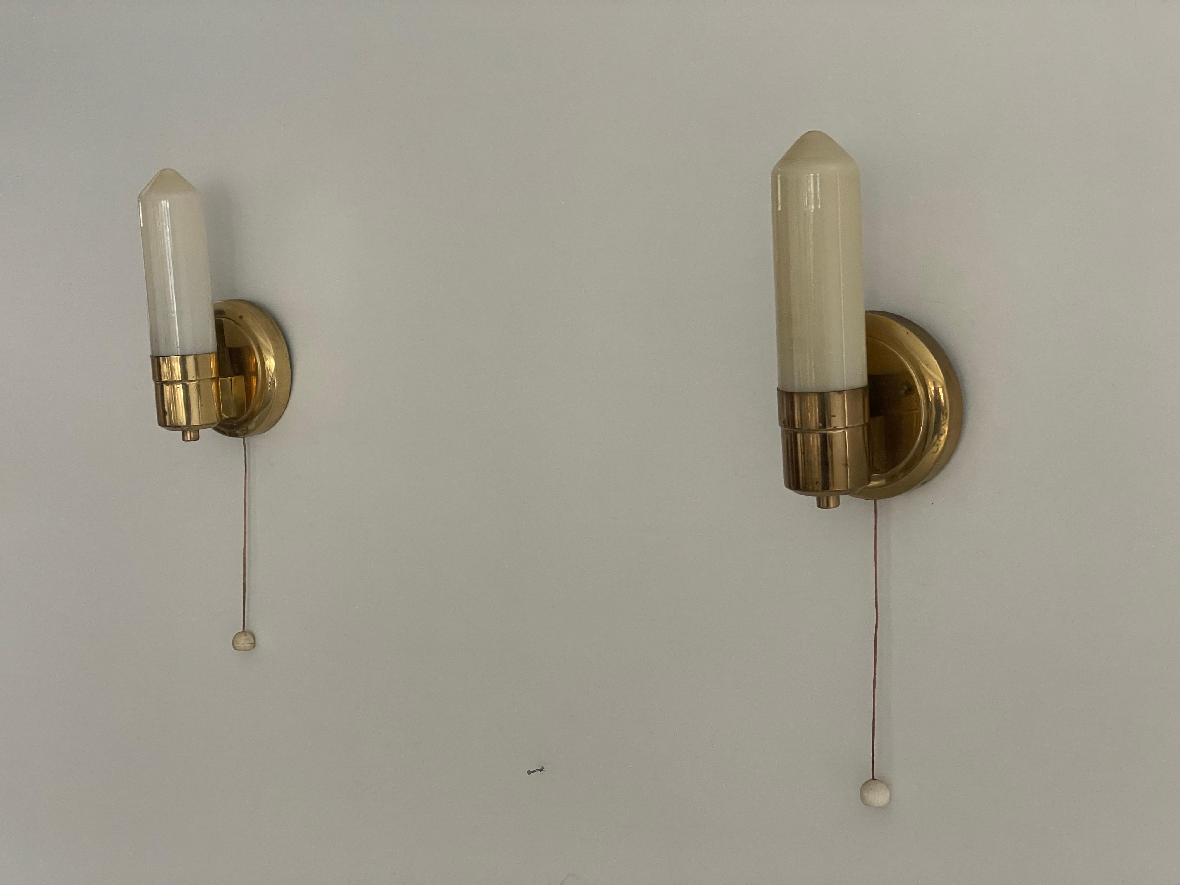Art Deco Opaline Glass and Brass Sconces, 1940s, Germany In Excellent Condition For Sale In Hagenbach, DE