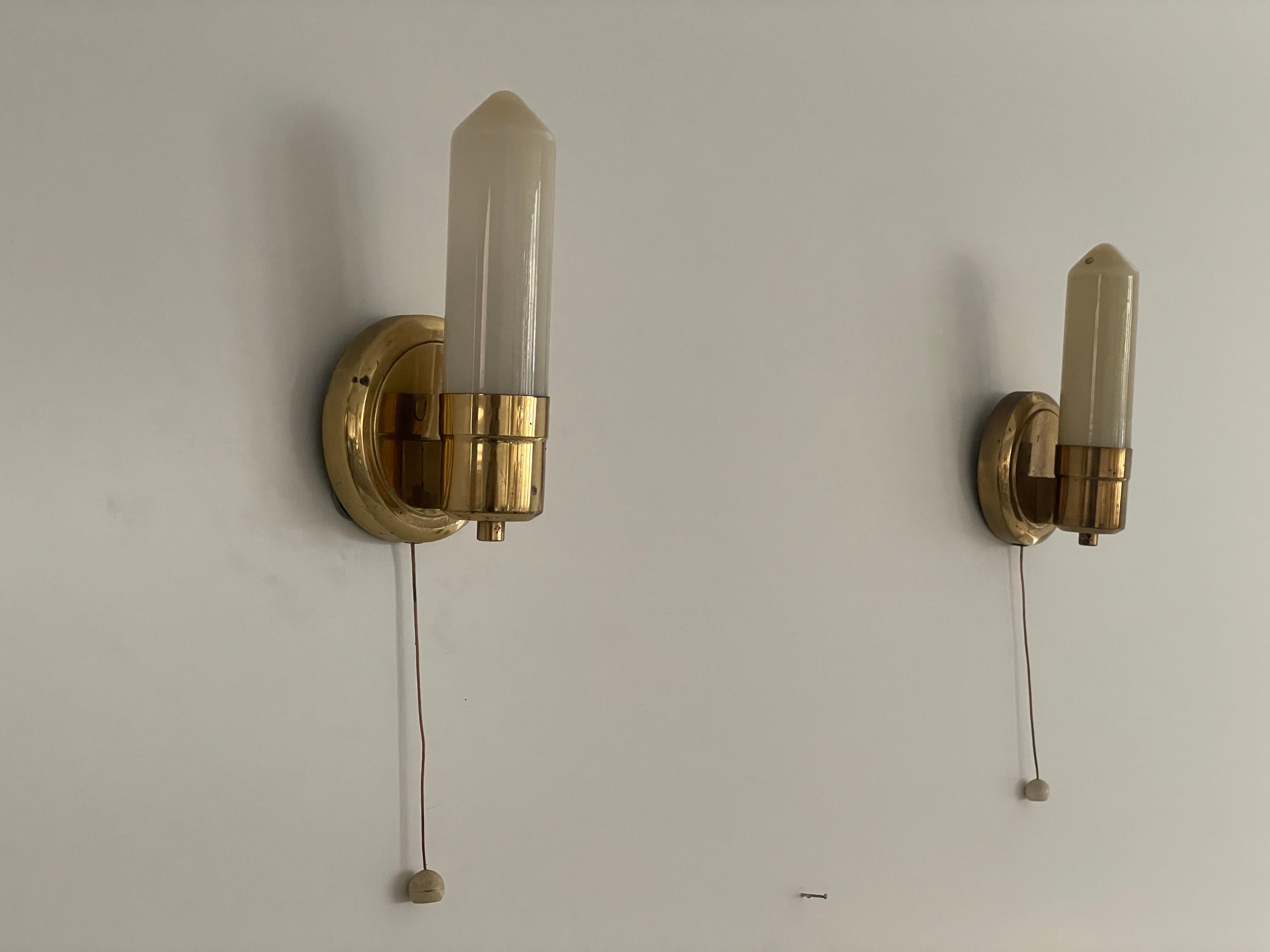 Mid-20th Century Art Deco Opaline Glass and Brass Sconces, 1940s, Germany For Sale
