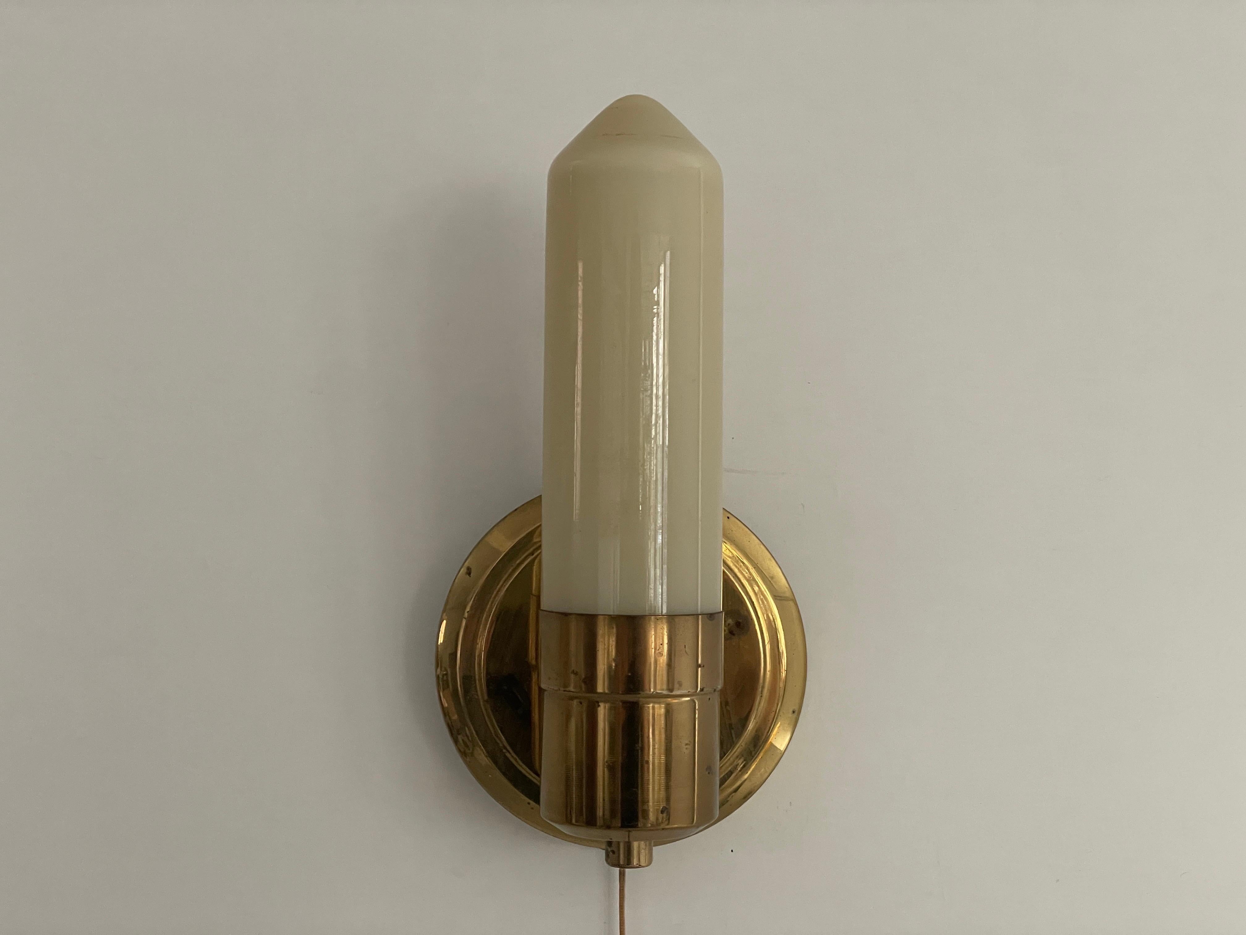 Art Deco Opaline Glass and Brass Sconces, 1940s, Germany For Sale 1