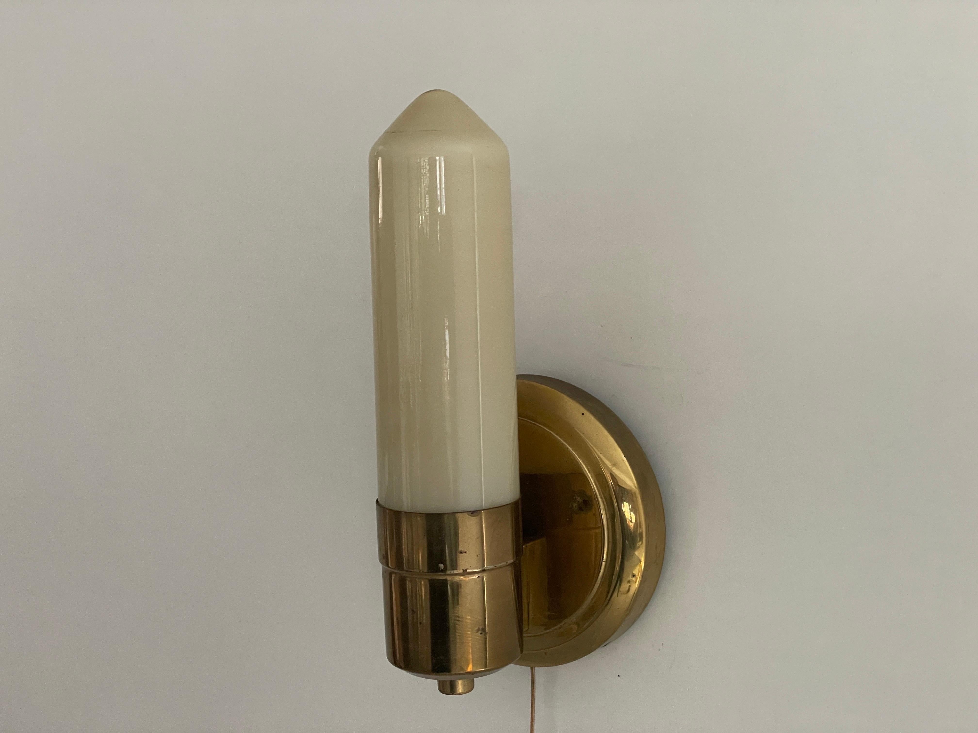 Art Deco Opaline Glass and Brass Sconces, 1940s, Germany For Sale 2