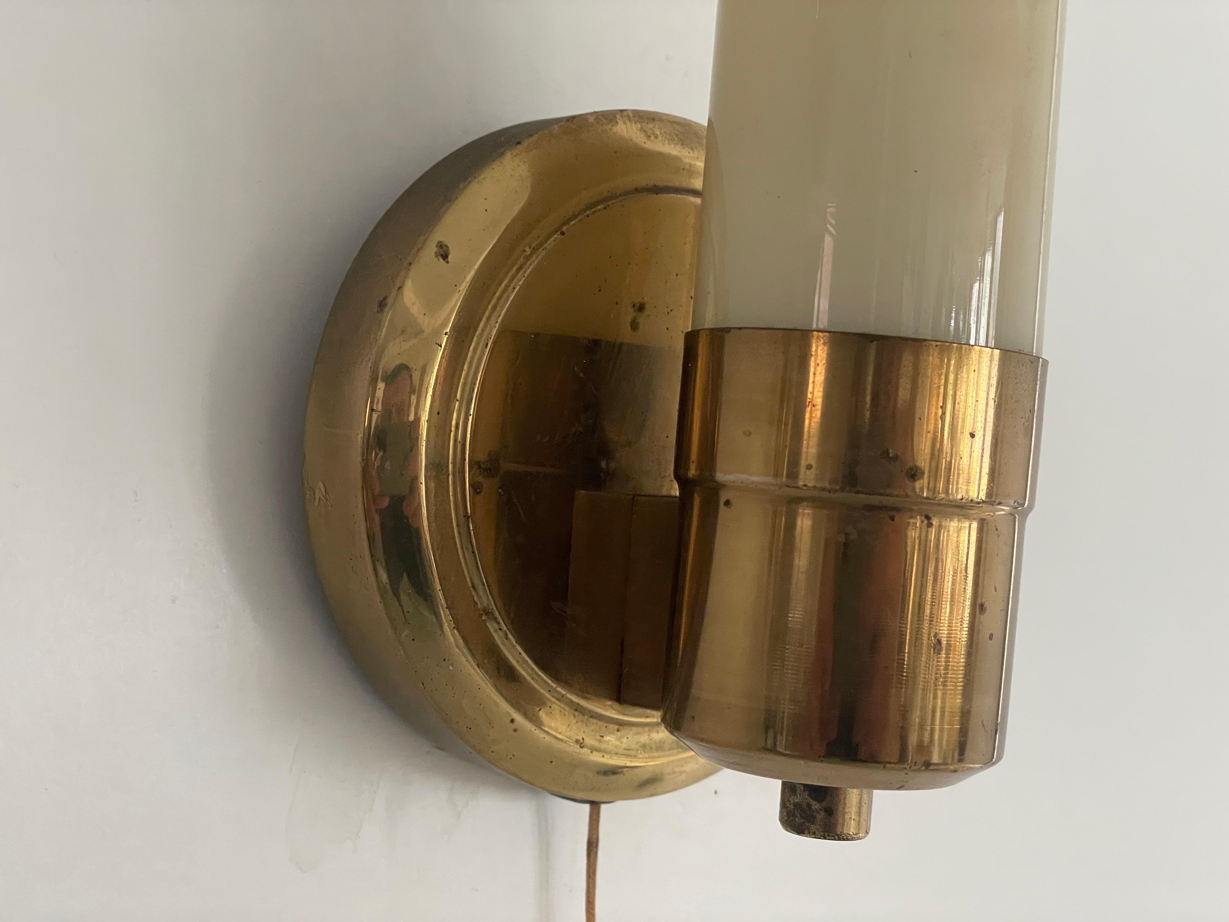 Art Deco Opaline Glass and Brass Sconces, 1940s, Germany For Sale 3