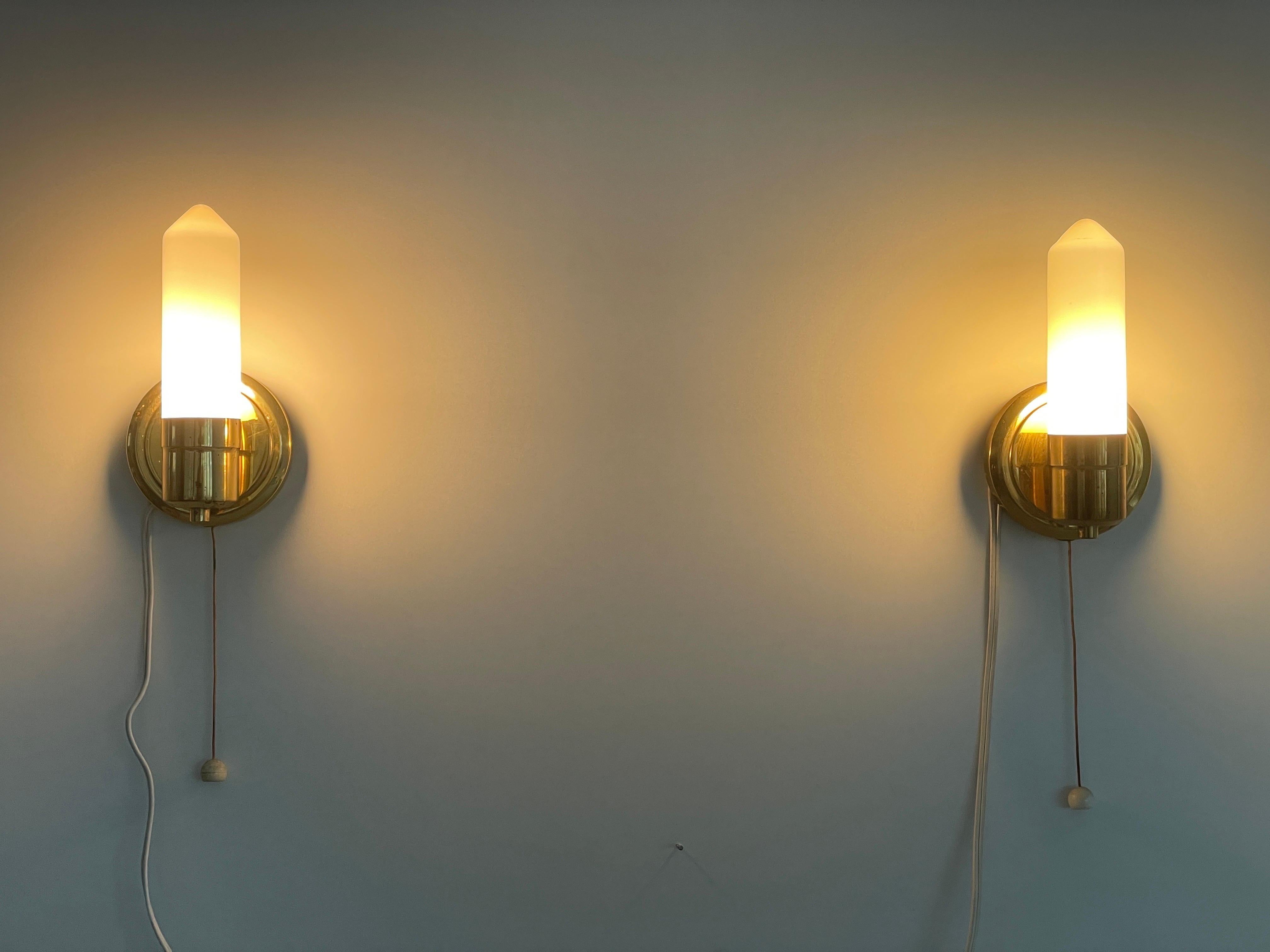 Art Deco Opaline Glass and Brass Sconces, 1940s, Germany For Sale 4