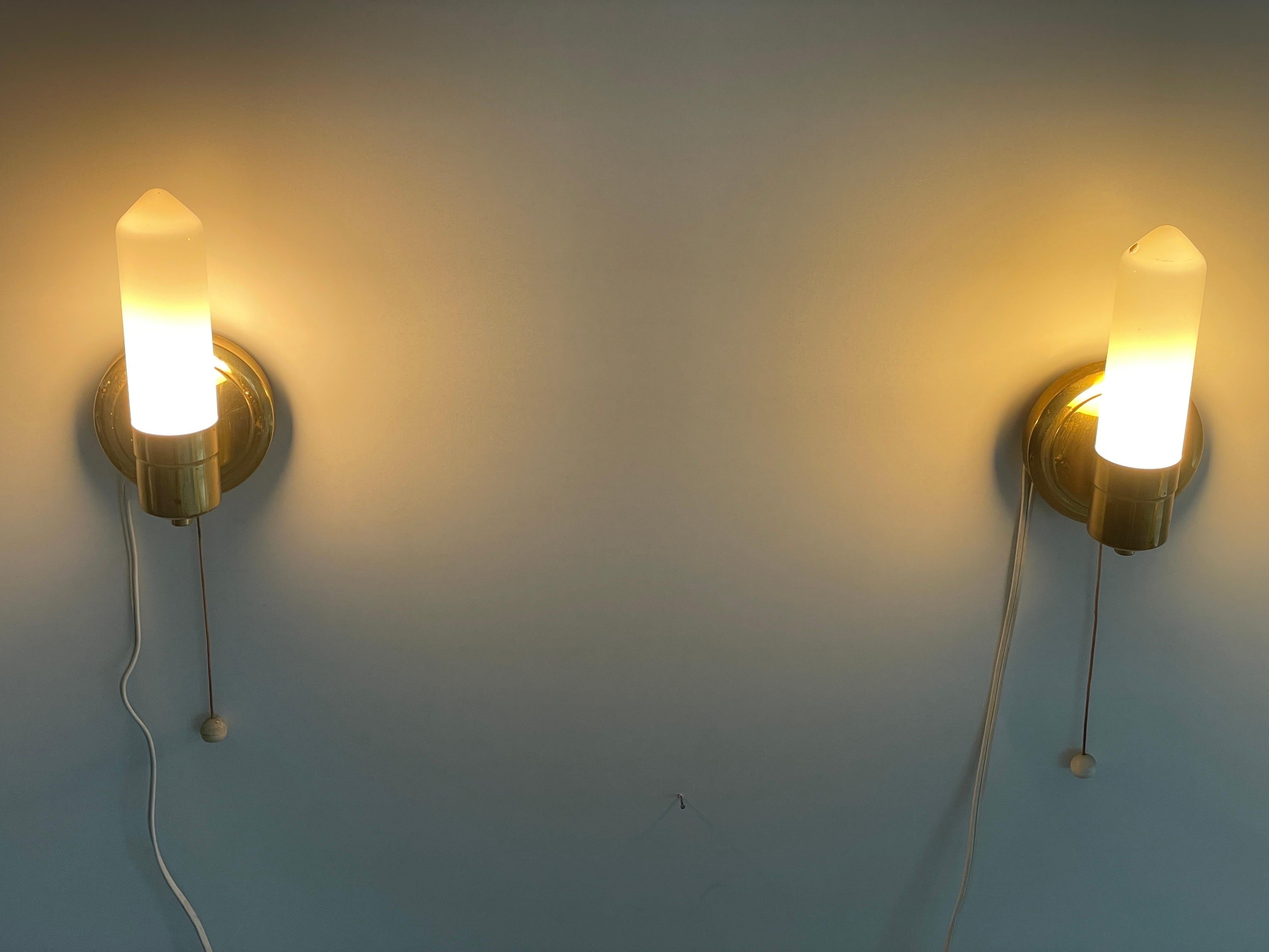 Art Deco Opaline Glass and Brass Sconces, 1940s, Germany For Sale 5