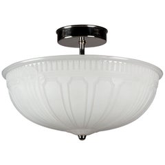 Used Art Deco Opaline Glass and Nickel Semi-Flush Mount Ceiling Light, Circa 1920