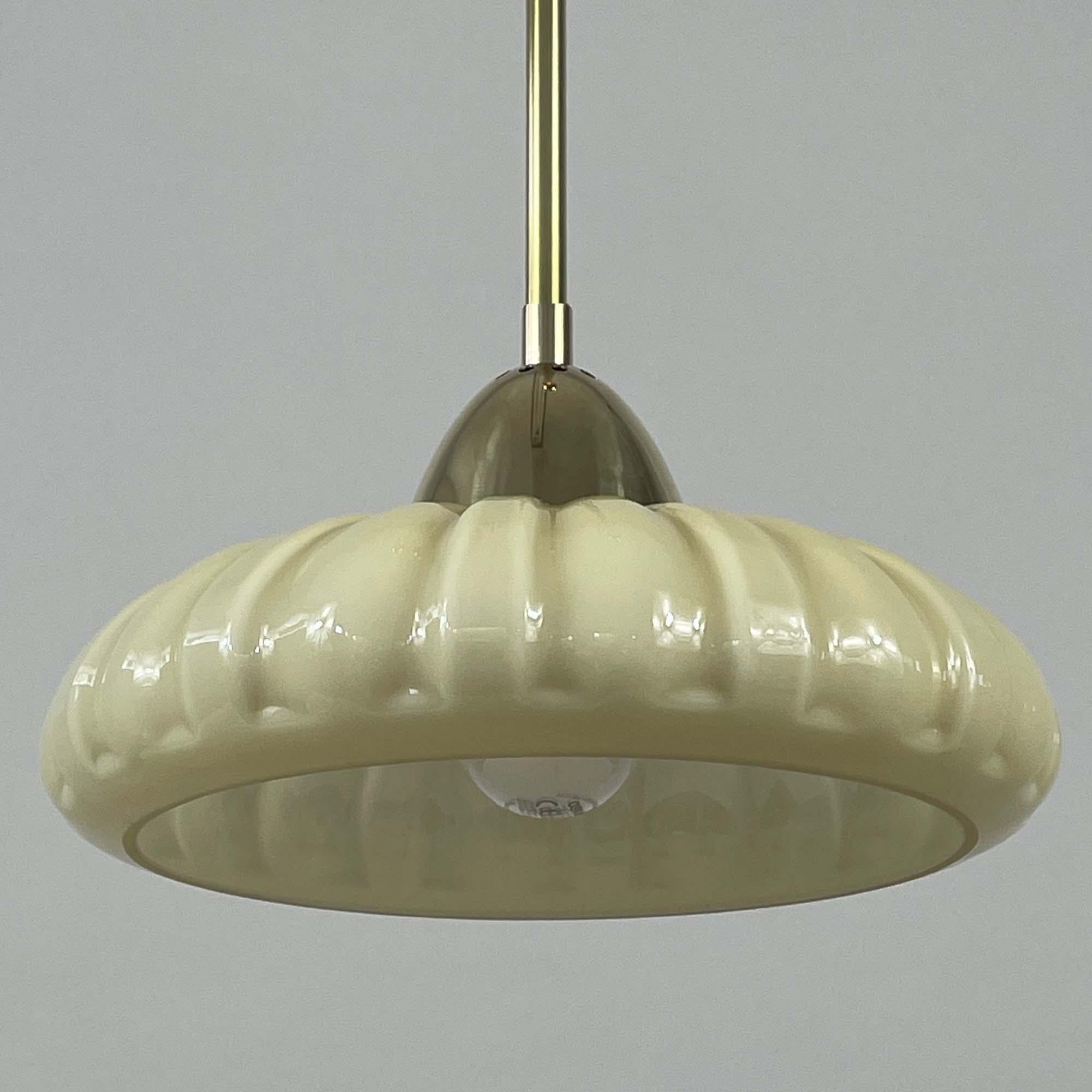Art Deco Opaline Glass & Brass Pendant, Sweden 1940s, 4 available For Sale 5