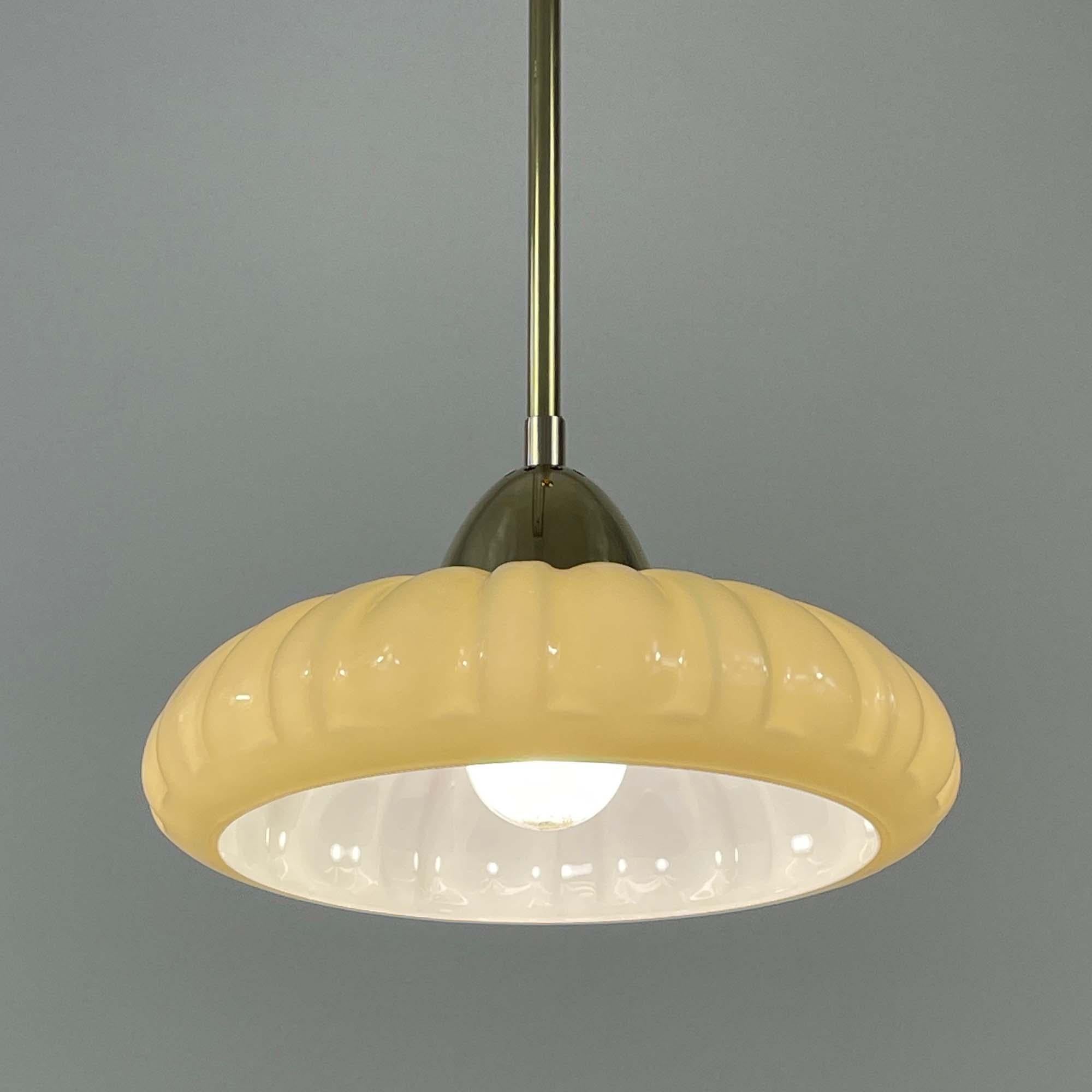 Art Deco Opaline Glass & Brass Pendant, Sweden 1940s, 4 available For Sale 6