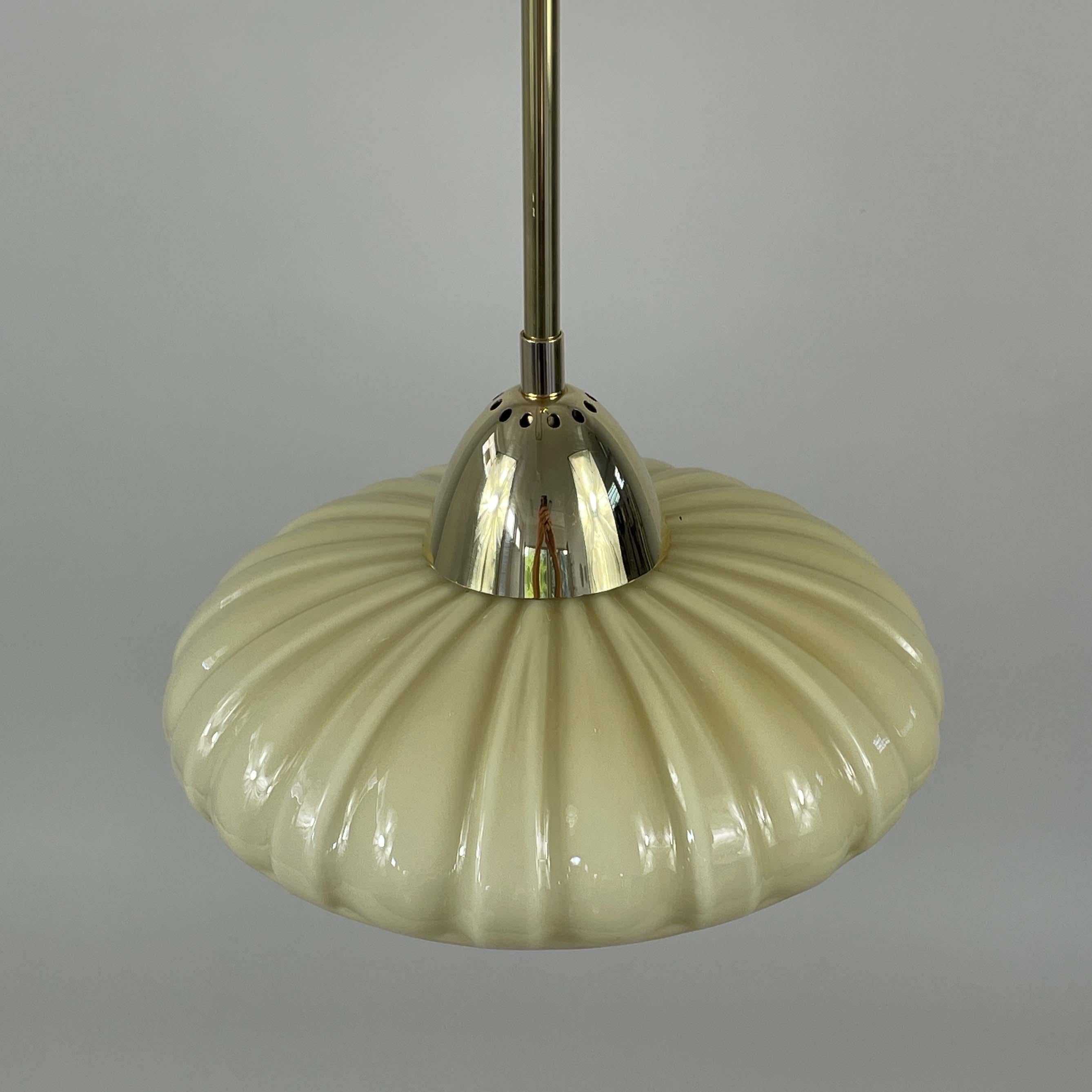 Art Deco Opaline Glass & Brass Pendant, Sweden 1940s, 4 available For Sale 7