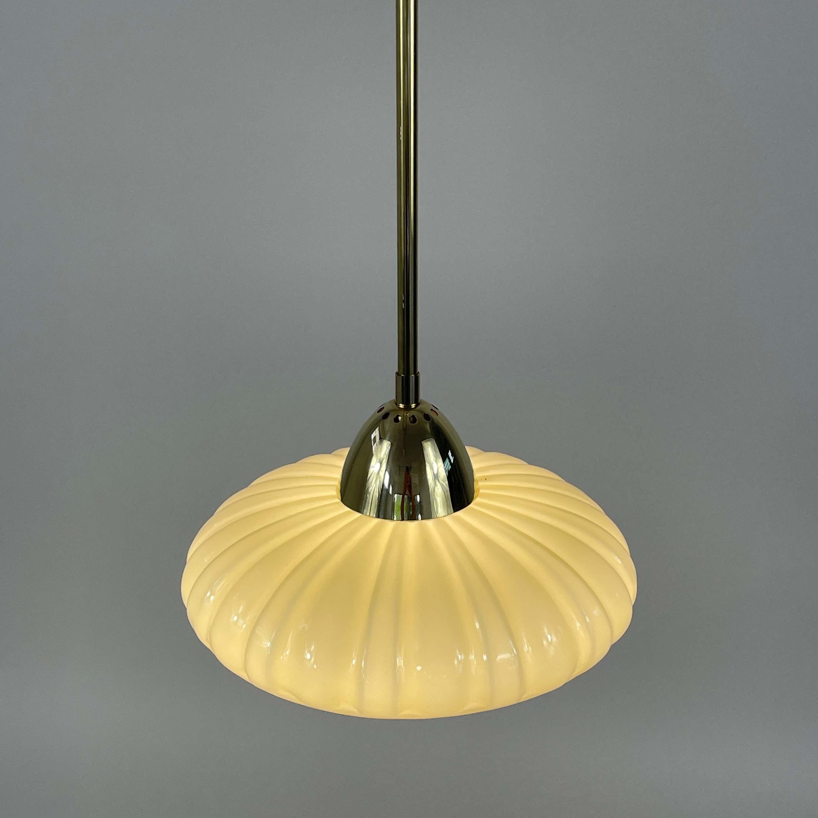 Art Deco Opaline Glass & Brass Pendant, Sweden 1940s, 4 available For Sale 8