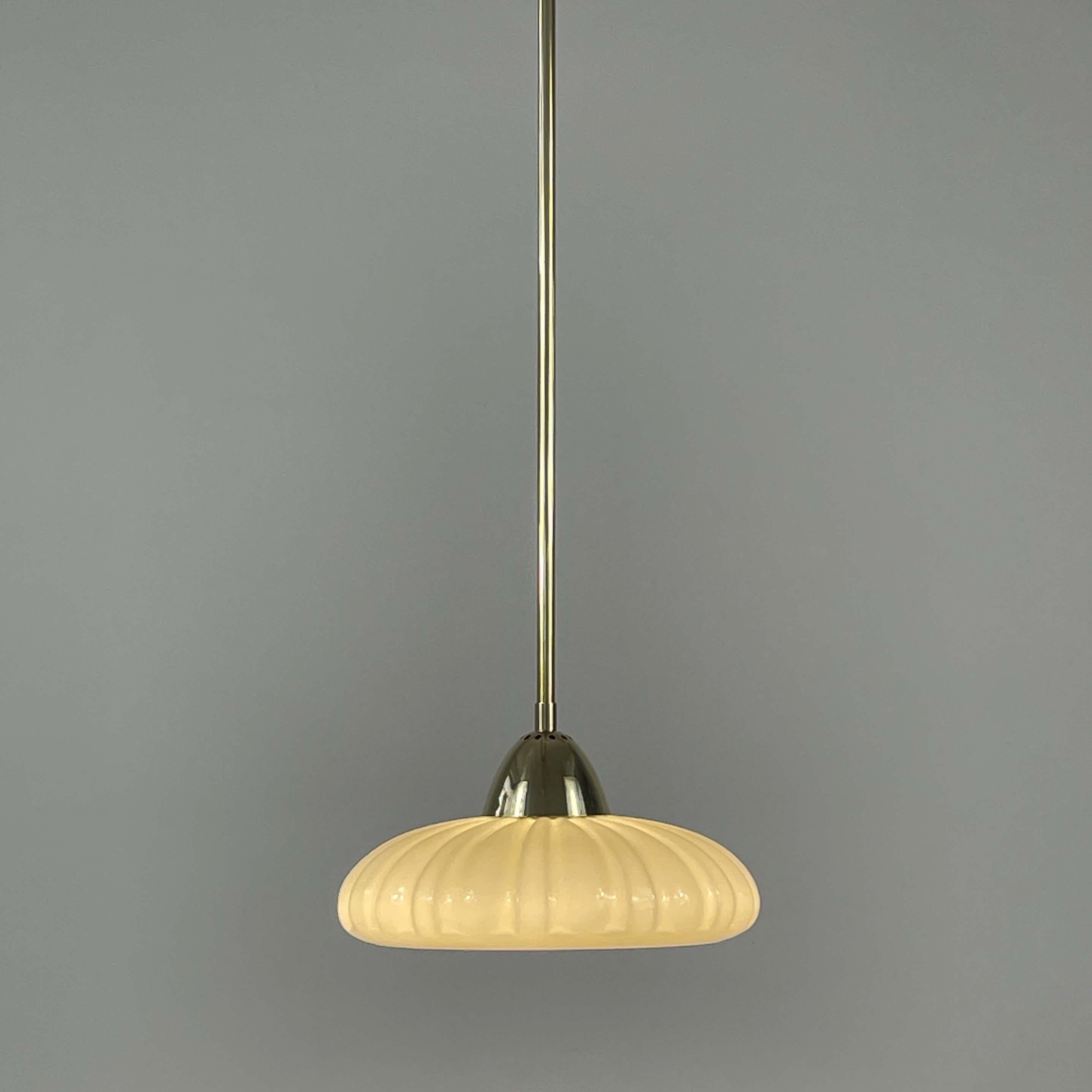 Art Deco Opaline Glass & Brass Pendant, Sweden 1940s, 4 available For Sale 9