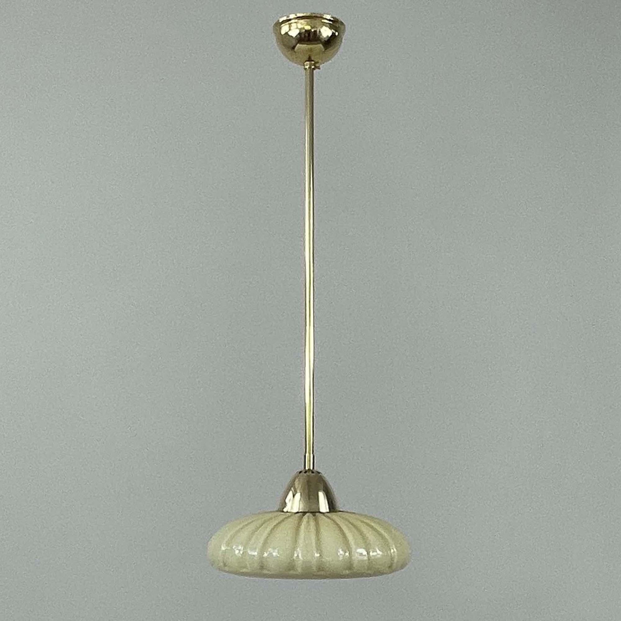 Art Deco Opaline Glass & Brass Pendant, Sweden 1940s, 4 available In Good Condition For Sale In NUEMBRECHT, NRW