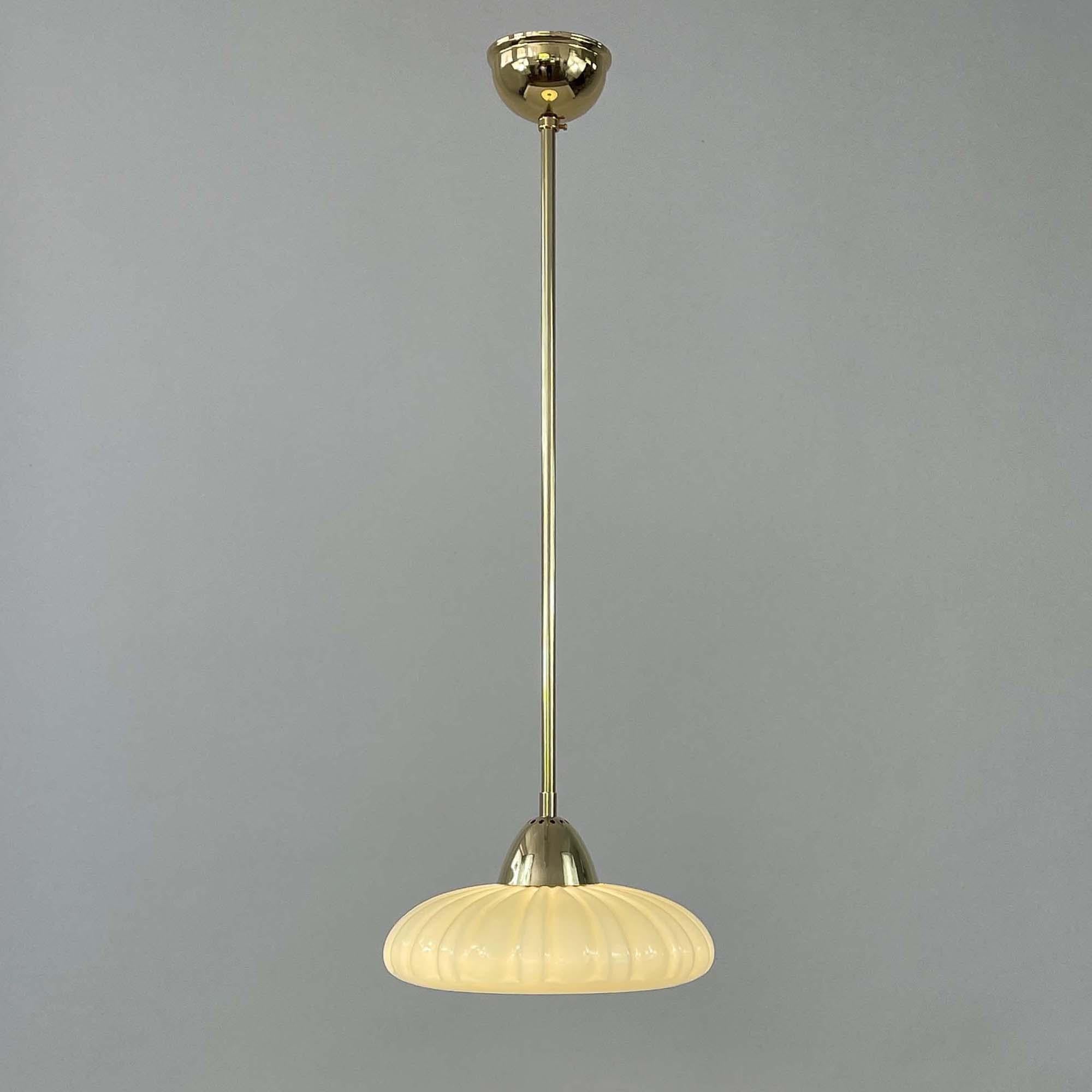 Mid-20th Century Art Deco Opaline Glass & Brass Pendant, Sweden 1940s, 4 available For Sale