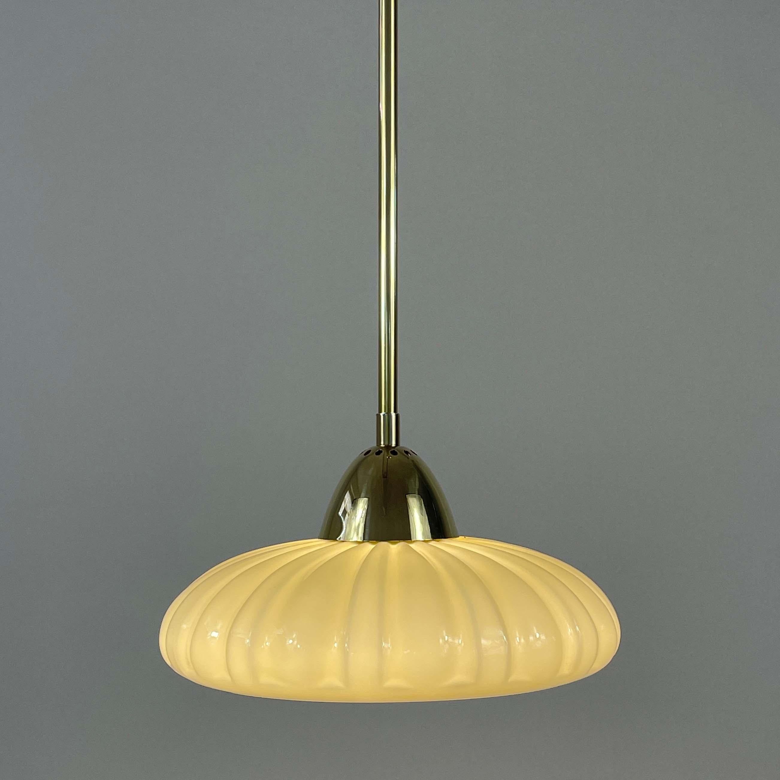 Art Deco Opaline Glass & Brass Pendant, Sweden 1940s, 4 available For Sale 2