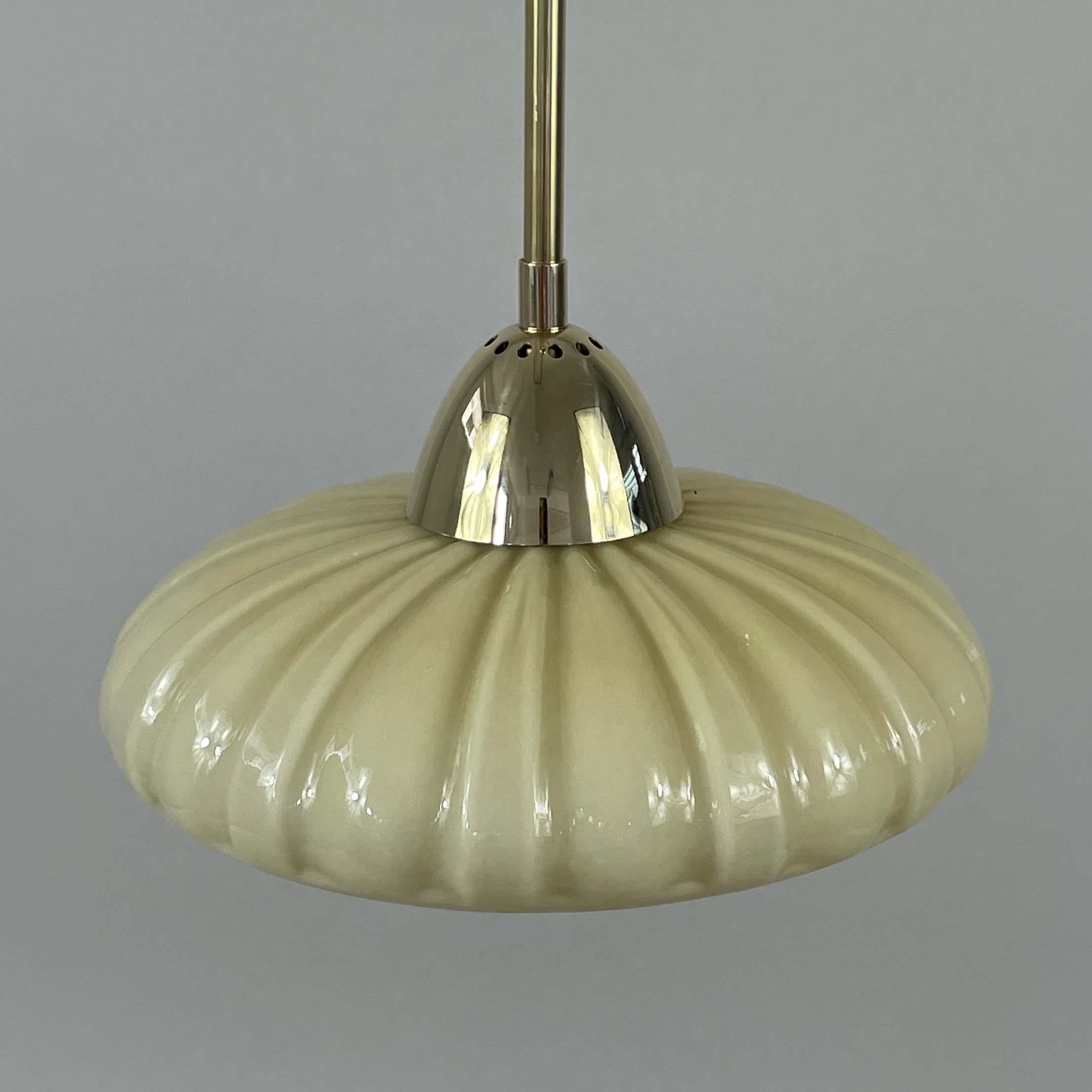 Art Deco Opaline Glass & Brass Pendant, Sweden 1940s, 4 available For Sale 3