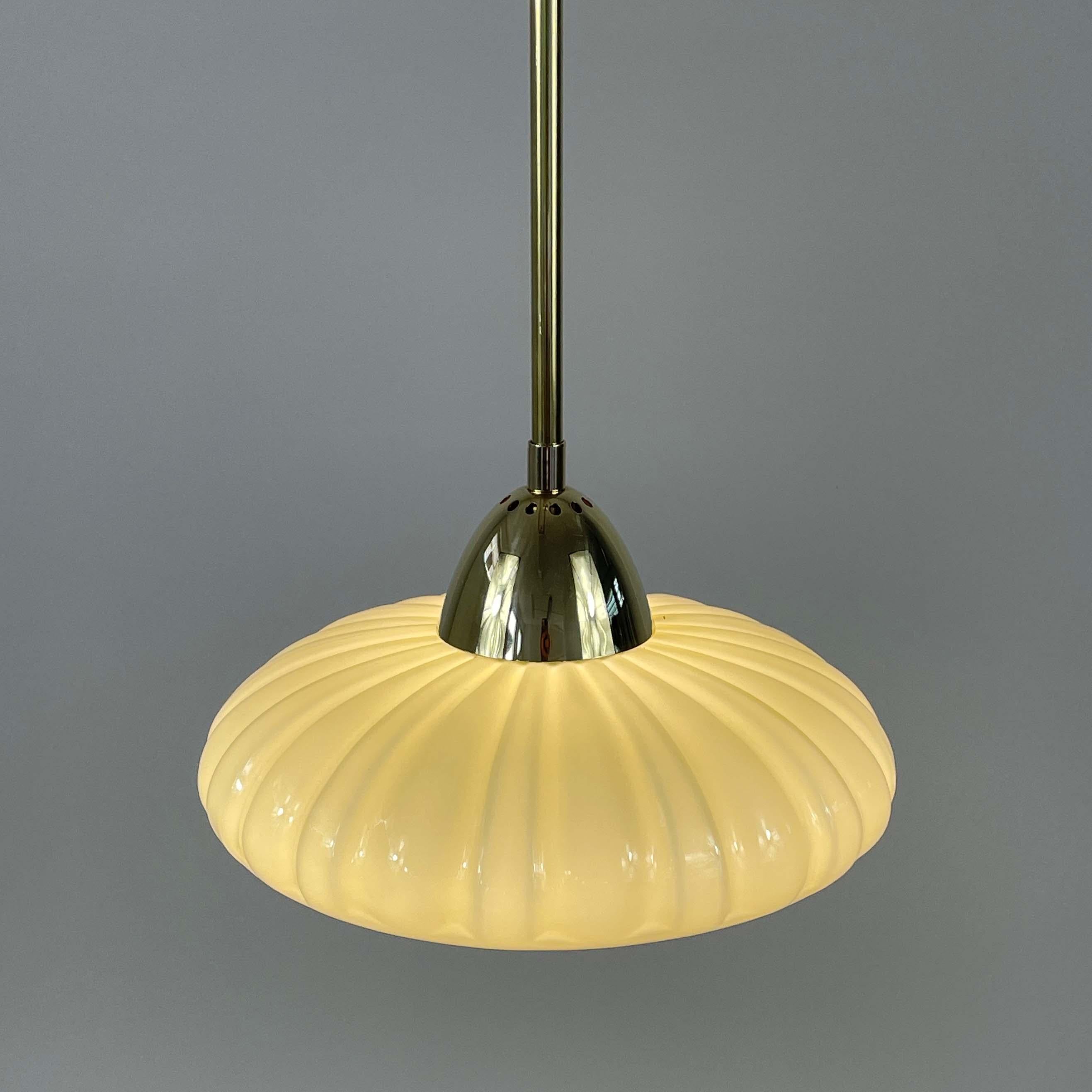 Art Deco Opaline Glass & Brass Pendant, Sweden 1940s, 4 available For Sale 4
