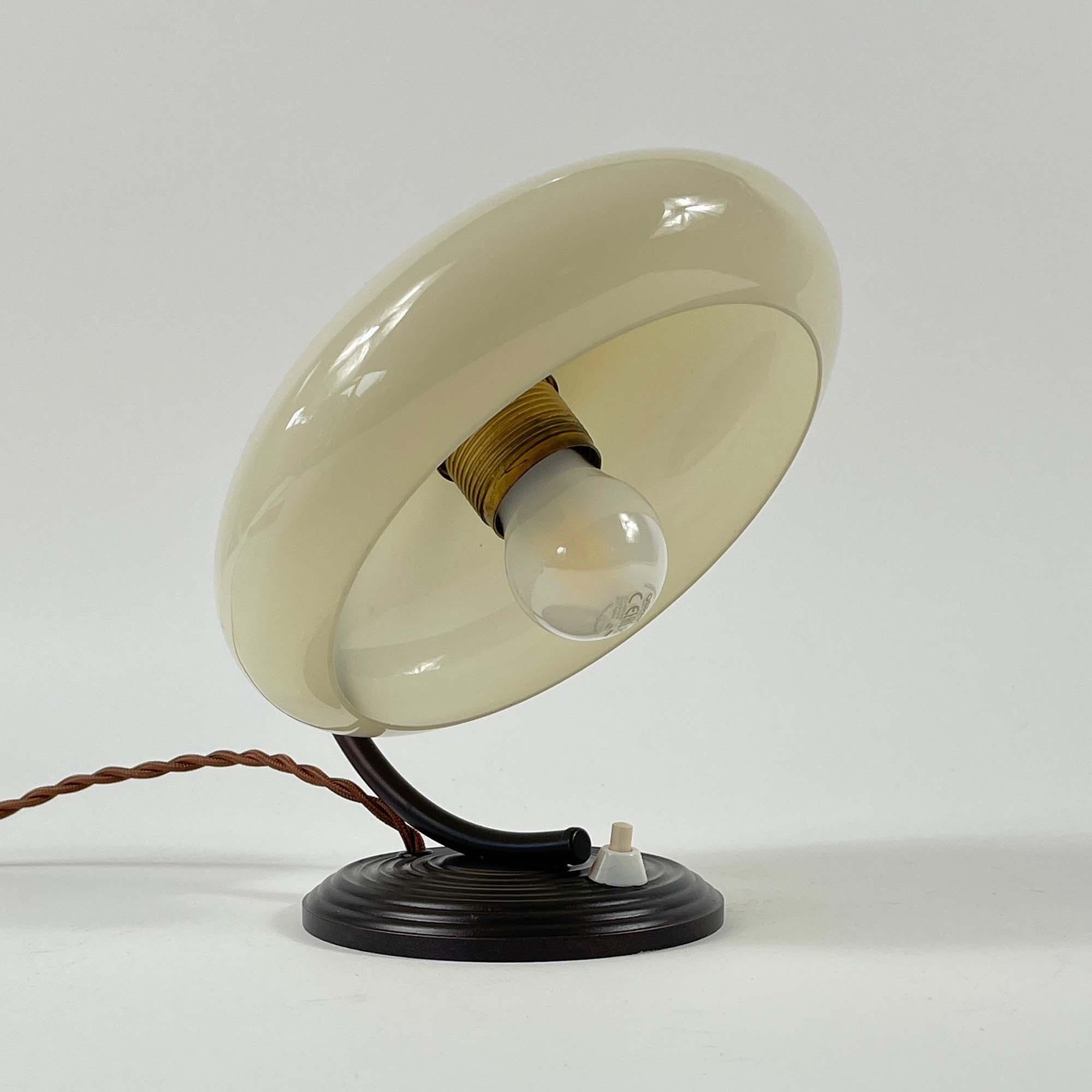 Art Deco Opaline Glass & Bronzed Table Lamp, Germany 1930s For Sale 7